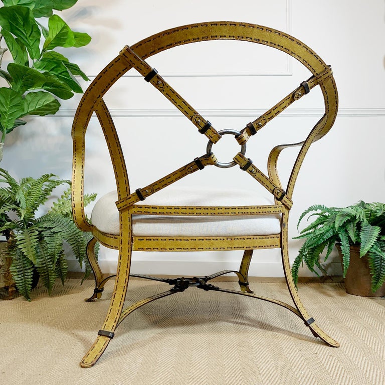 style Trompe L’oeil Strapwork Iron Faux Leather Chair For