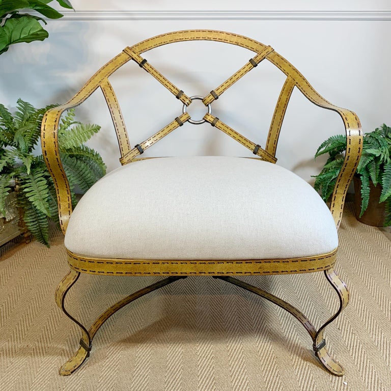 style Trompe L’oeil Strapwork Iron Faux Leather Chair For