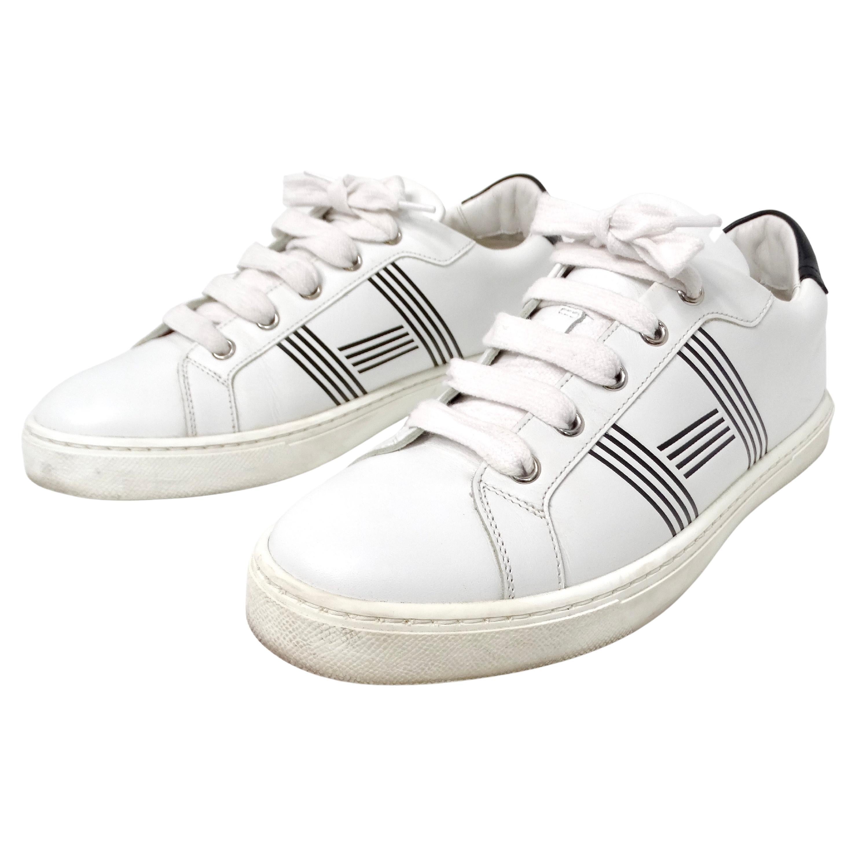 Hermes Advantage Sneakers aus weißem und schwarzem Leder