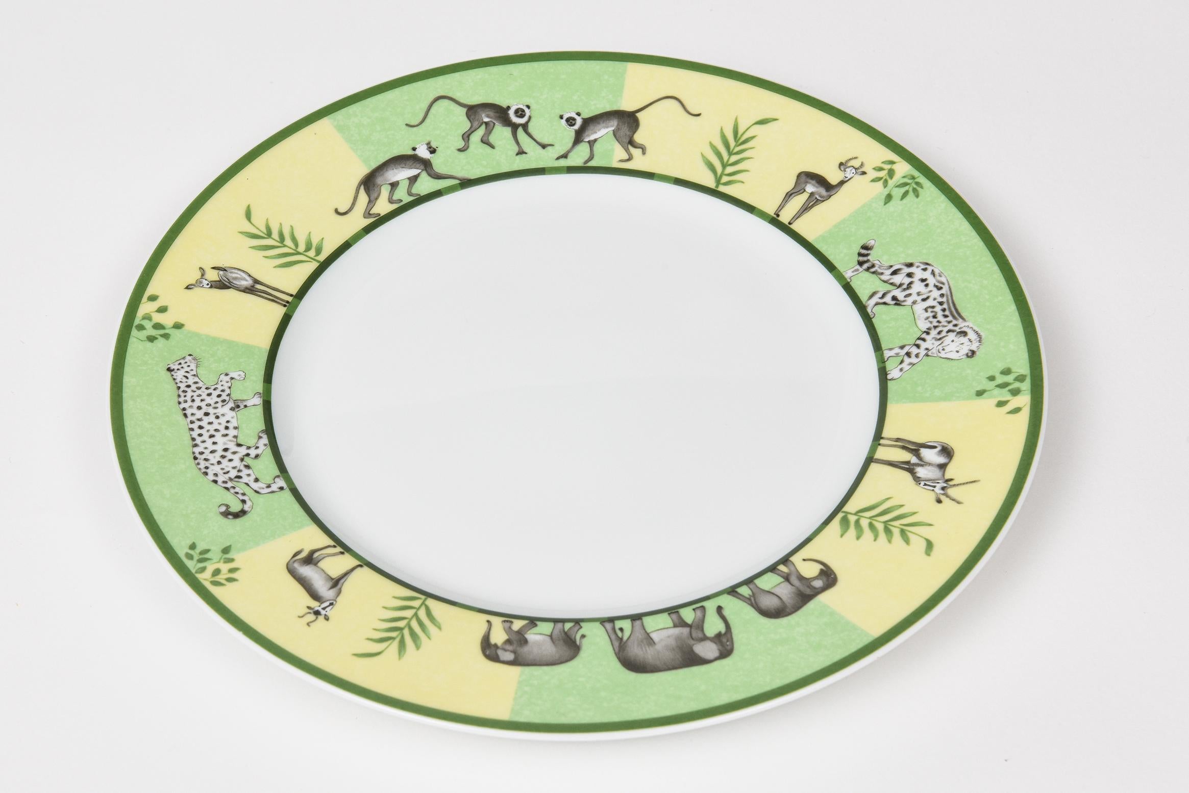 Hermes Africa Green Morning Breakfast Set, Pair of Cup with Saucer and Plate In Good Condition In Miami Beach, FL
