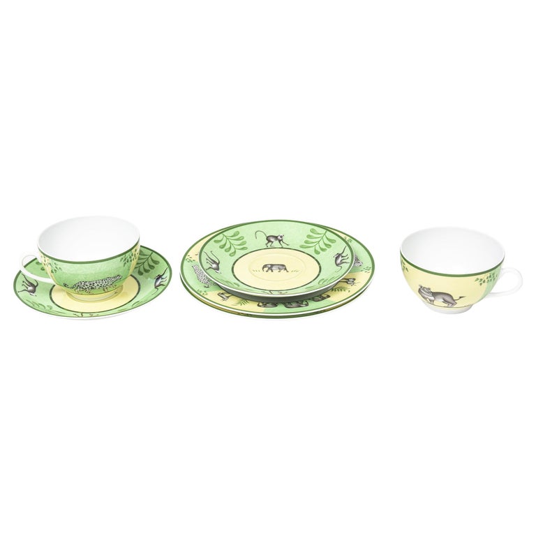 Hermes Africa Green Morning Breakfast Set, Pair of Cup with Saucer and Plate For Sale at 1stDibs