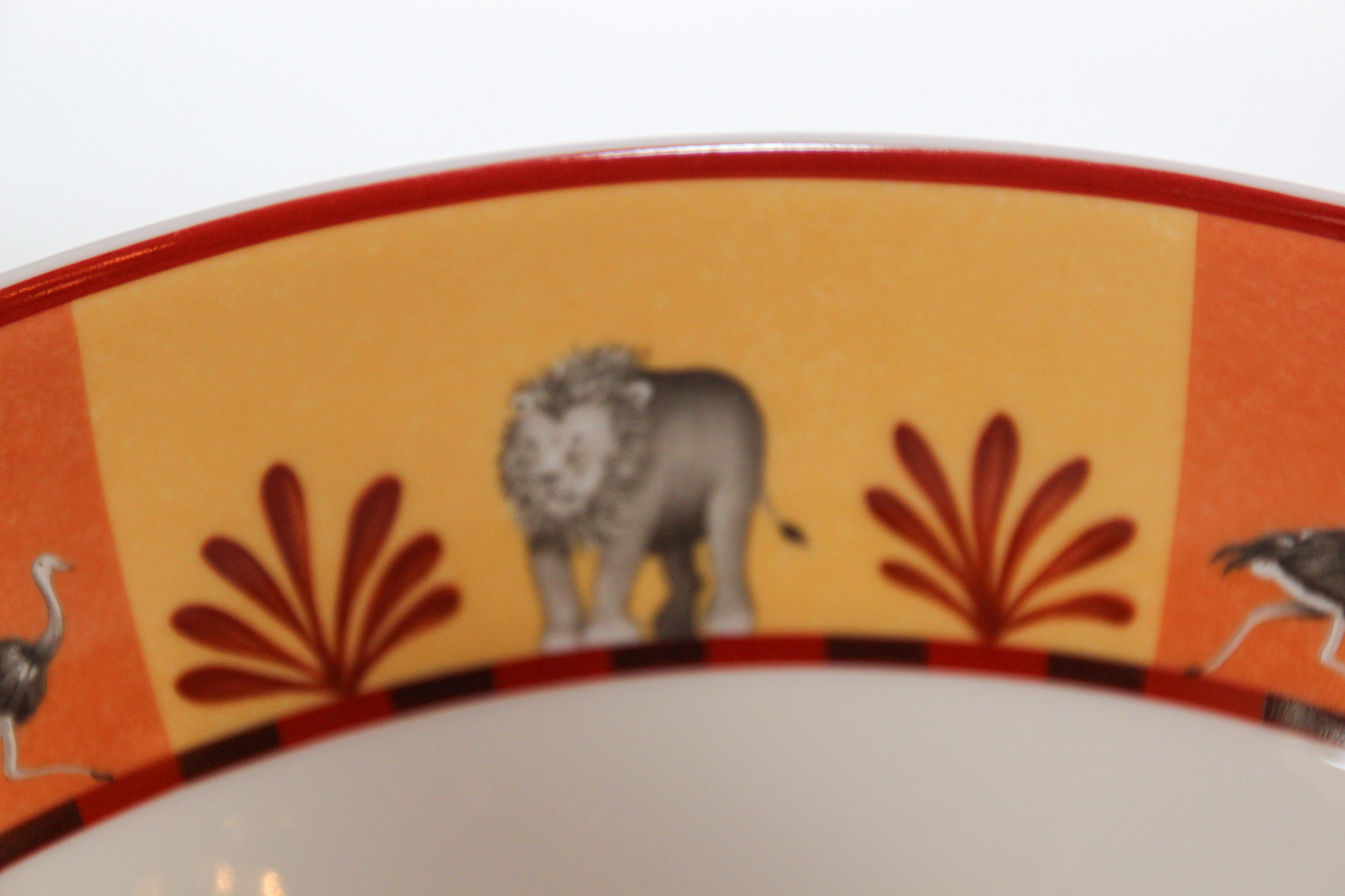 20th Century Hermès Africa Orange Large Porcelain Salad Bowl with Safari Design
