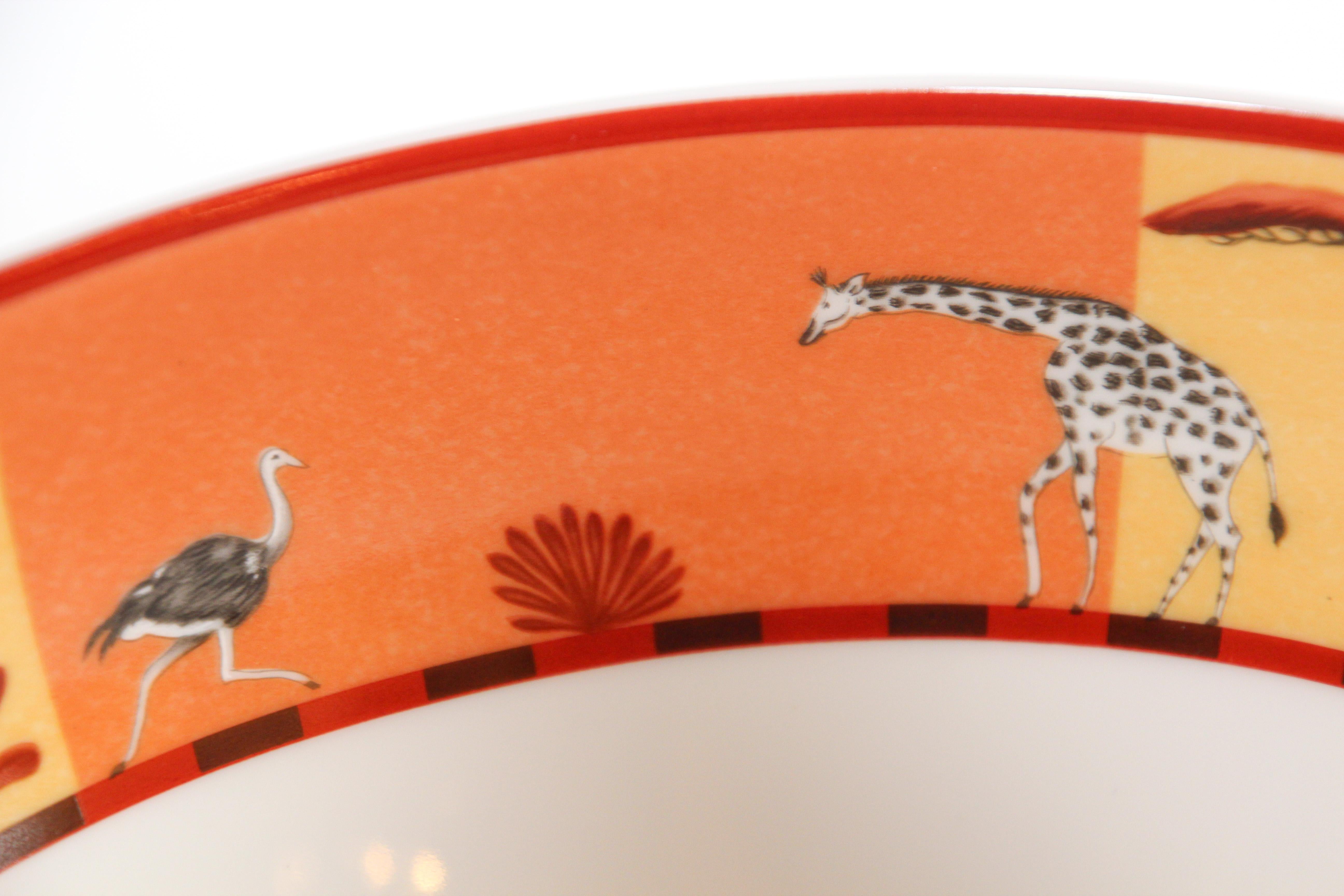Hermès Africa Orange Large Porcelain Salad Bowl with Safari Design 1