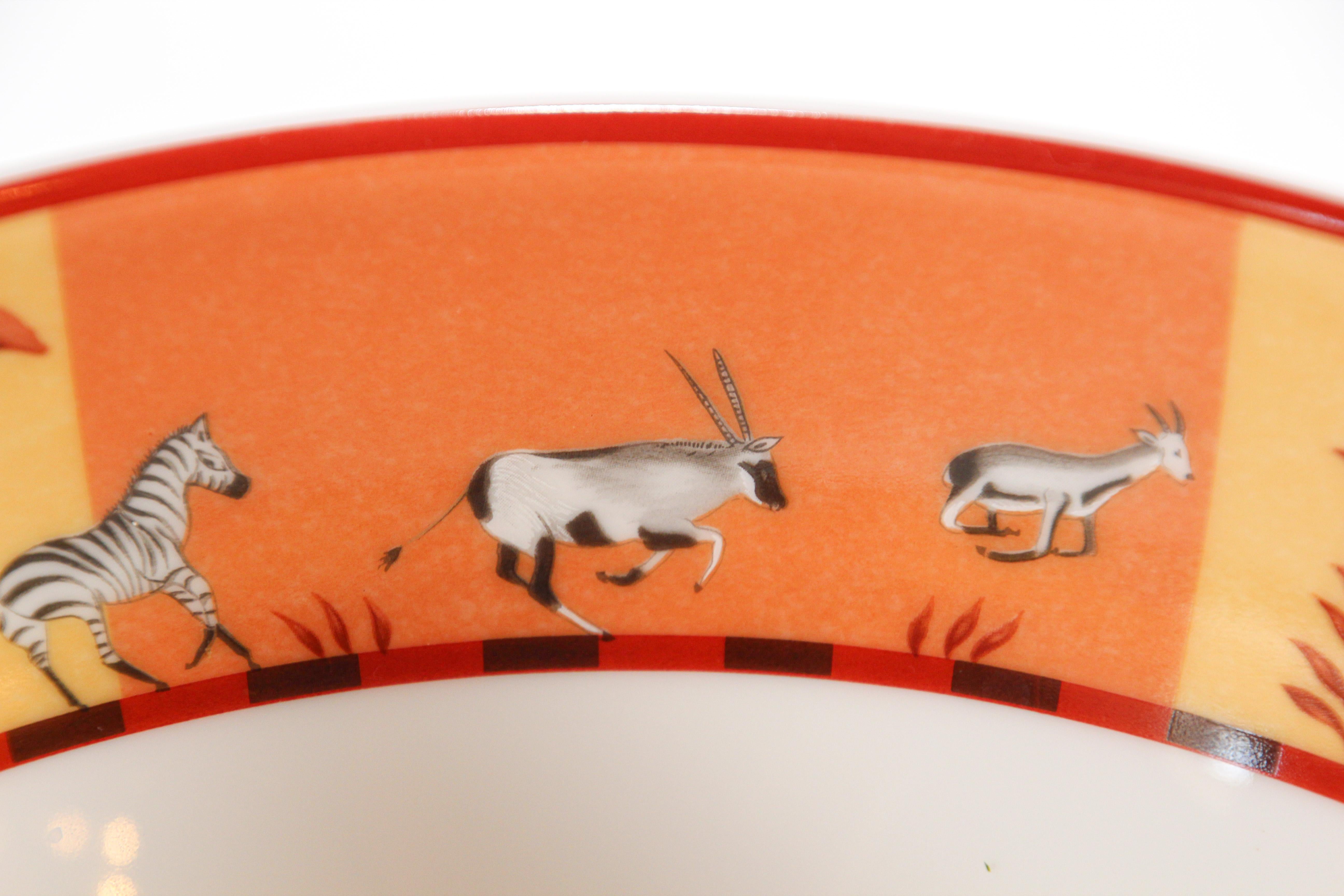 Hermès Africa Orange Large Porcelain Salad Bowl with Safari Design 2