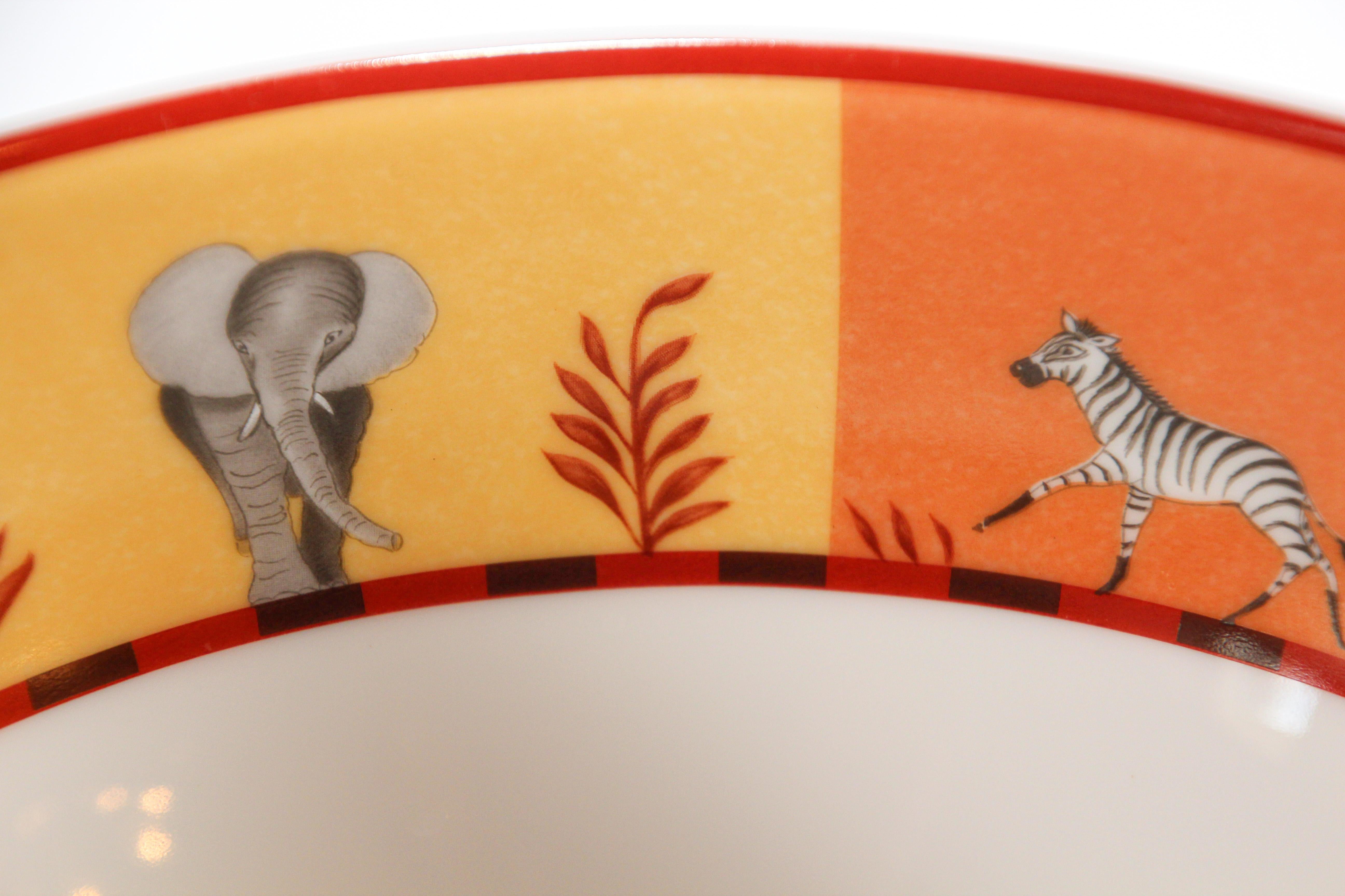 Hermès Africa Orange Large Porcelain Salad Bowl with Safari Design 3