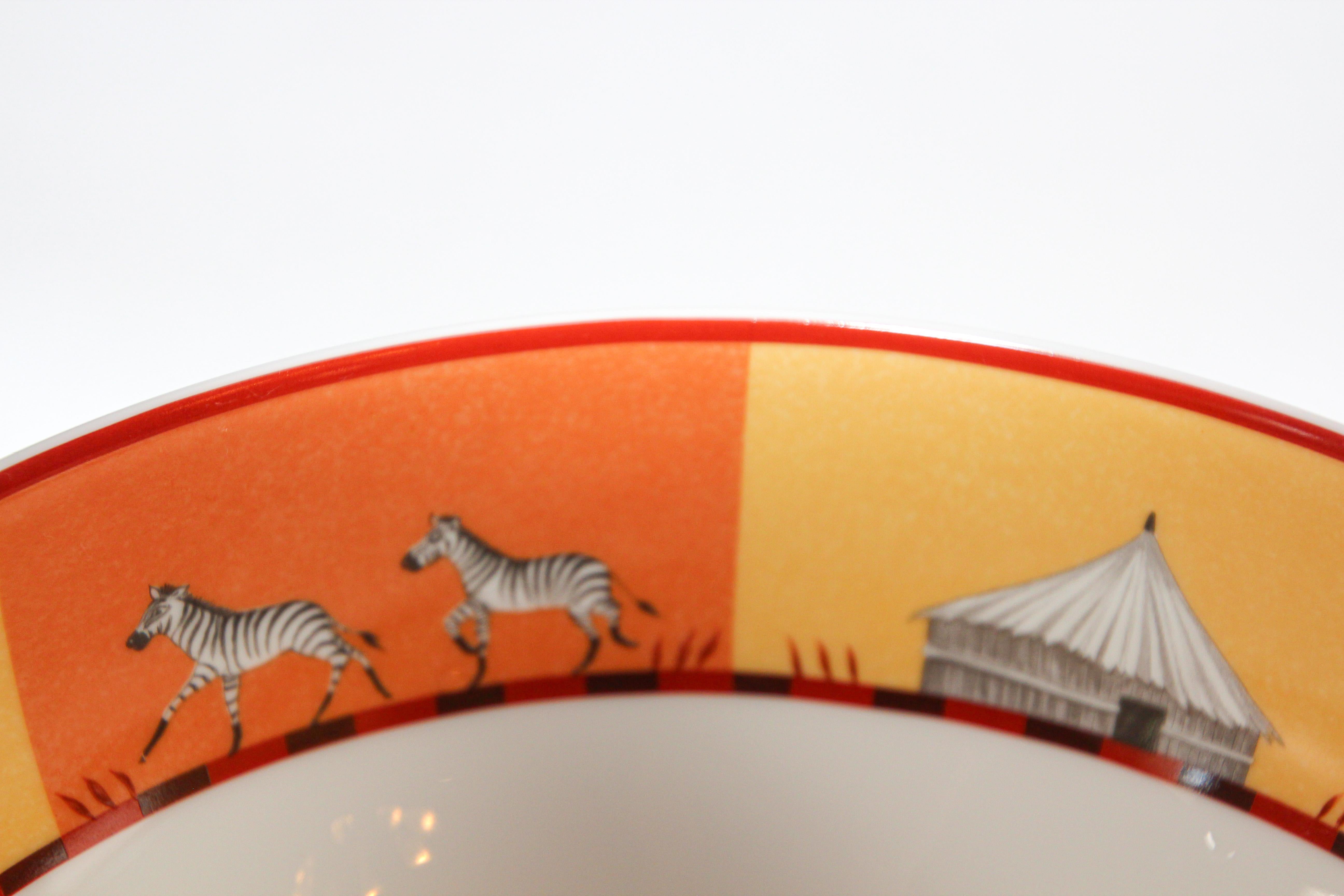 Hermès Africa Orange Large Porcelain Salad Bowl with Safari Design 4