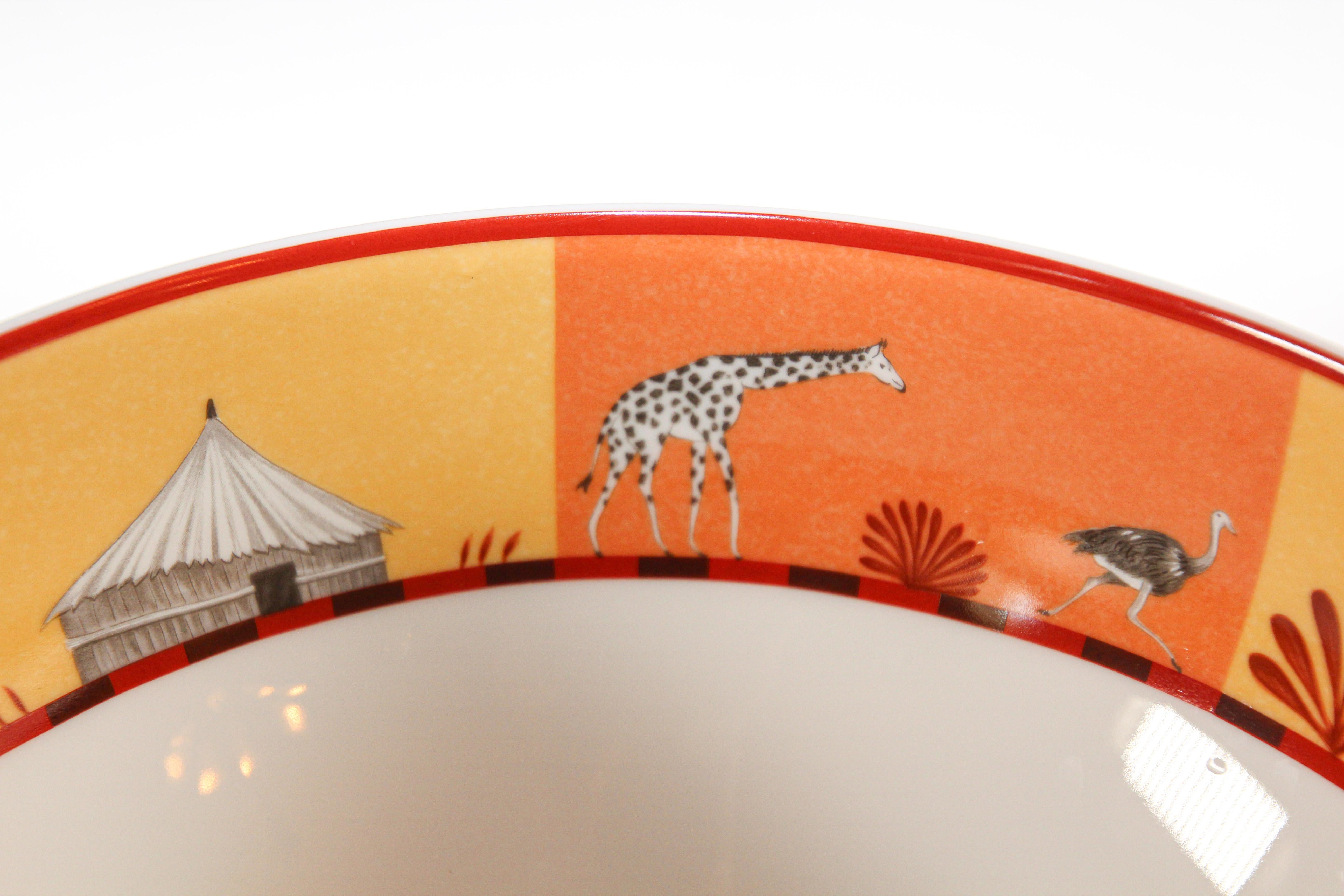 Hermès Africa Orange Large Porcelain Salad Bowl with Safari Design 5