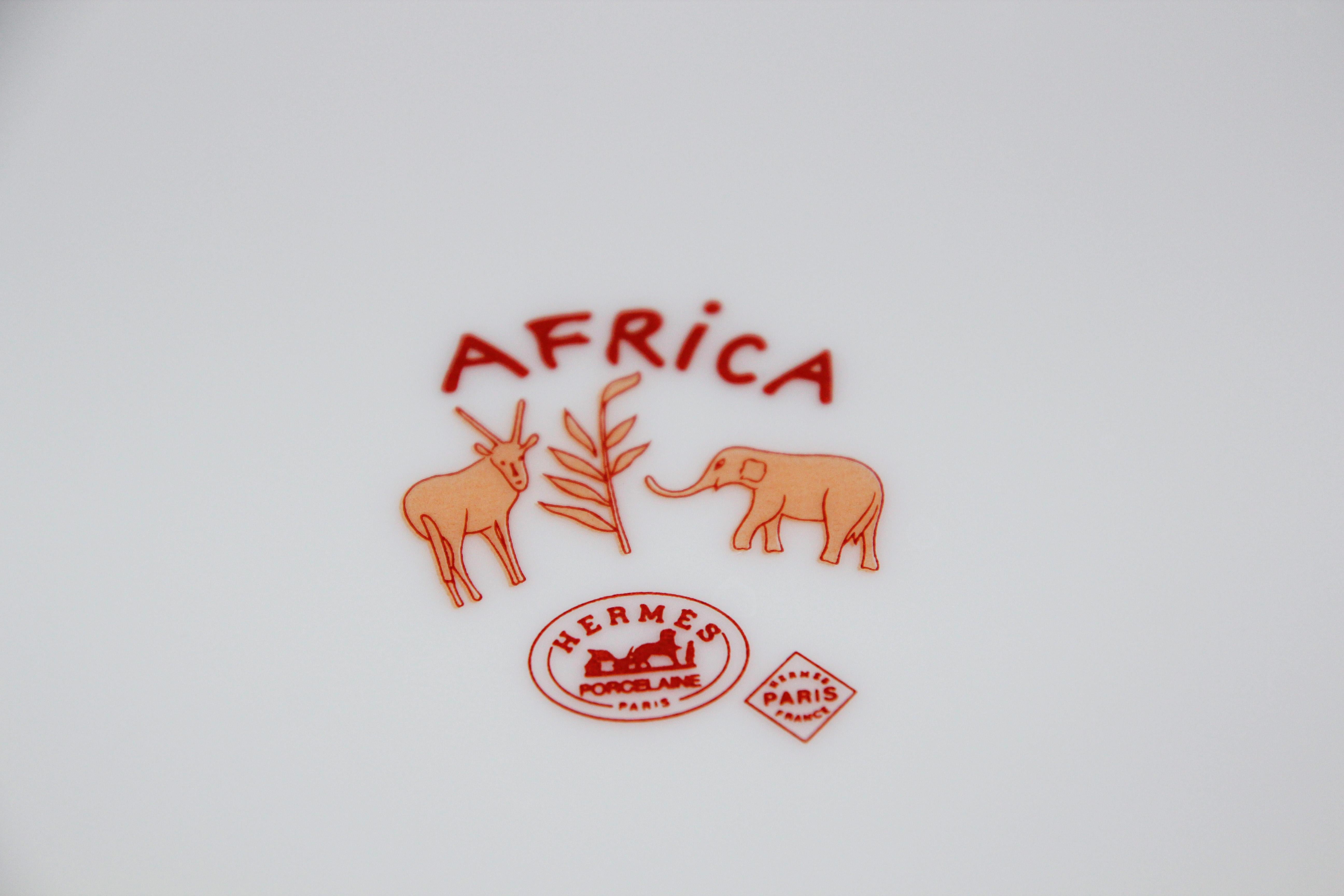 Hermès Africa Orange Large Porcelain Salad Bowl with Safari Design 6
