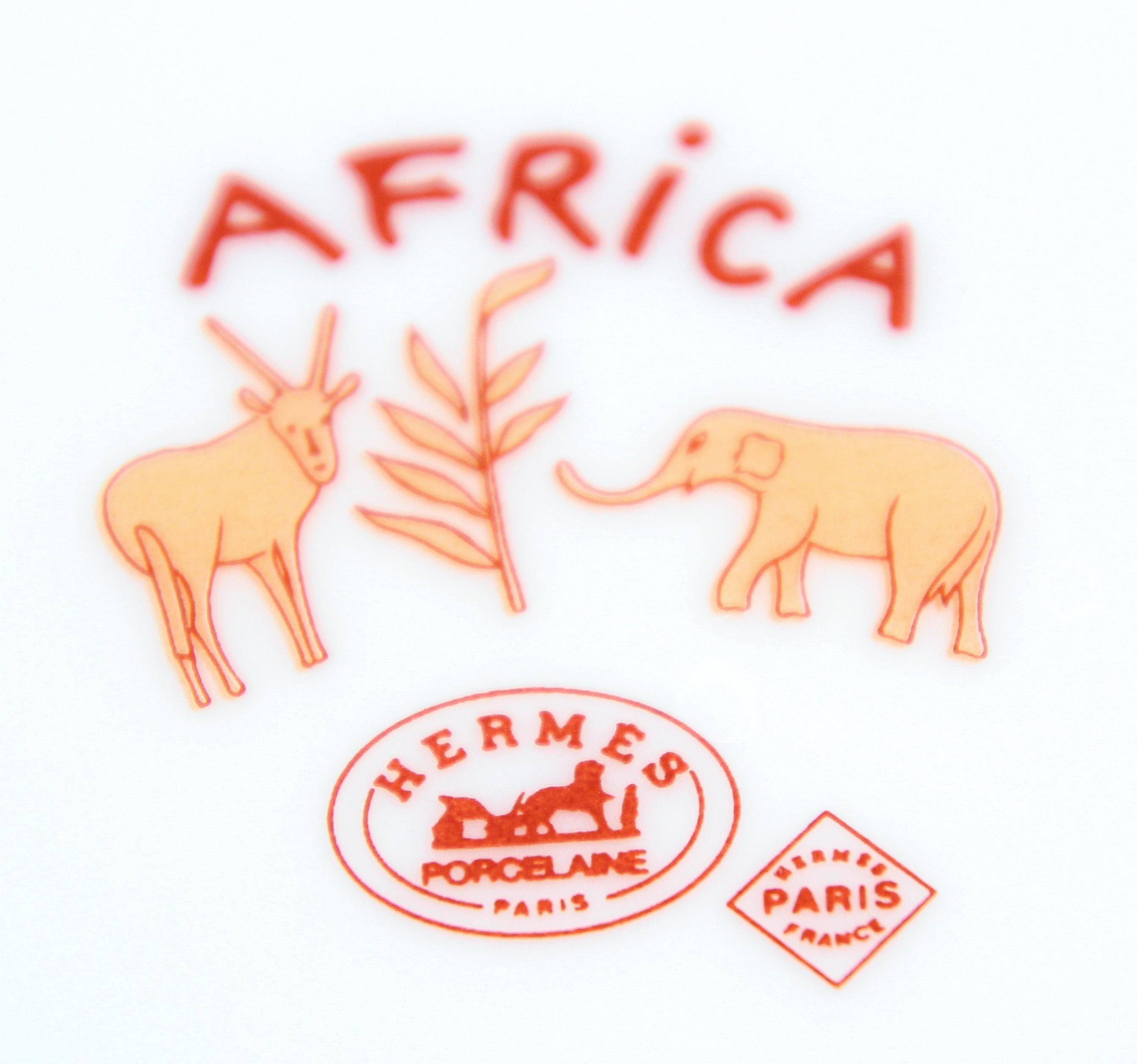 Hermès Africa Orange Large Porcelain Salad Bowl with Safari Design 7