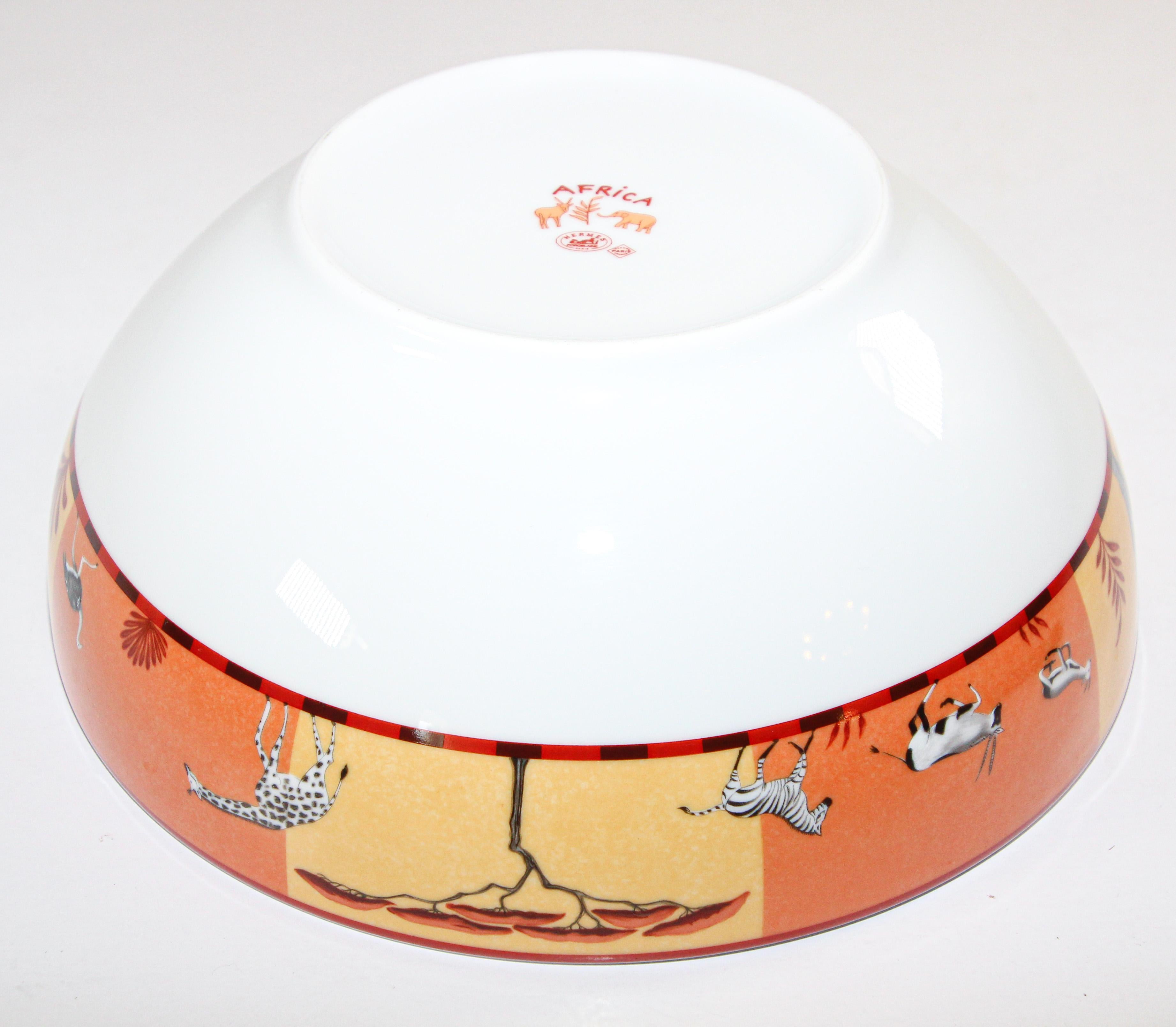 Hermès Africa Orange Large Porcelain Salad Bowl with Safari Design 9