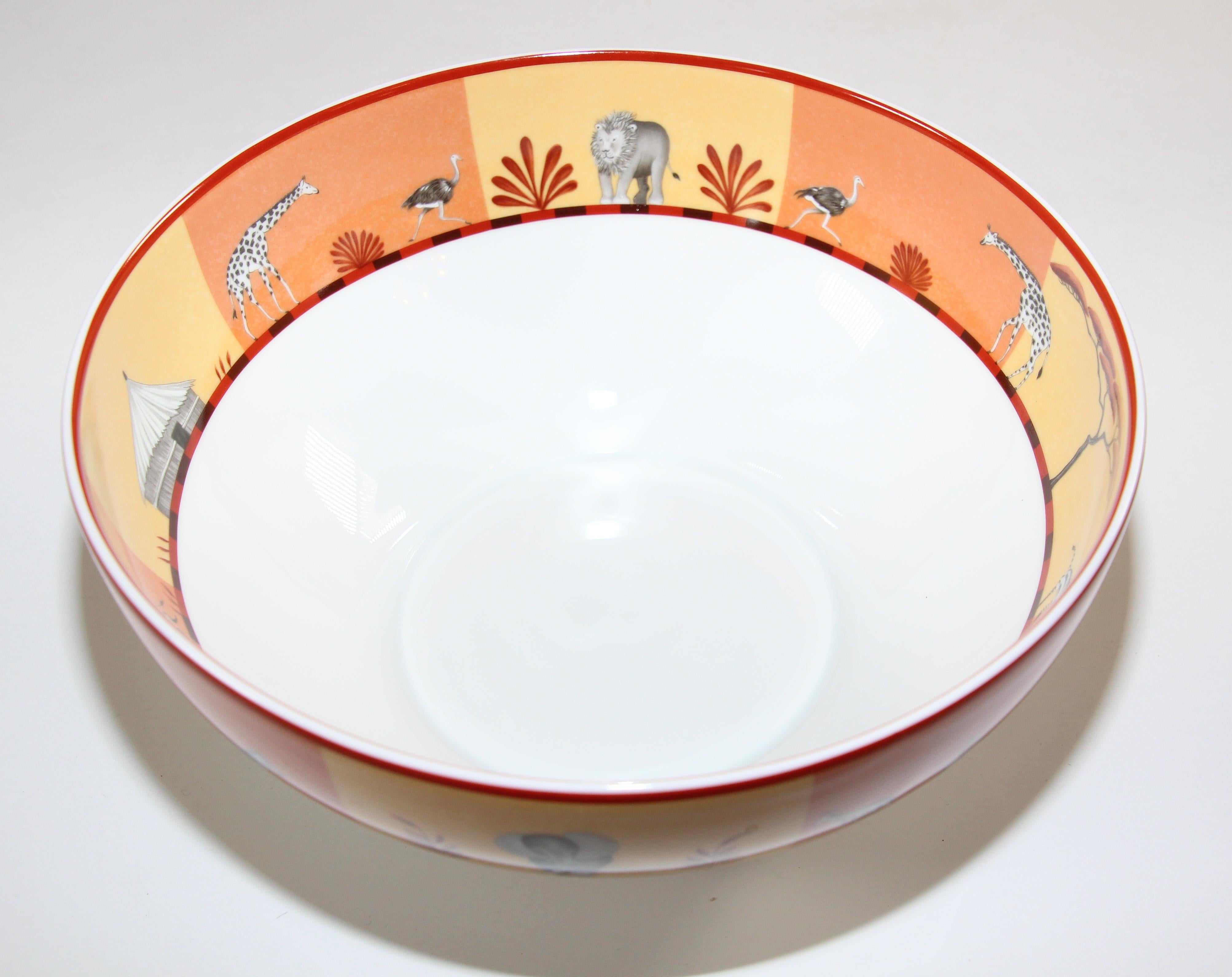 Tribal Hermès Africa Orange Large Porcelain Salad Bowl with Safari Design