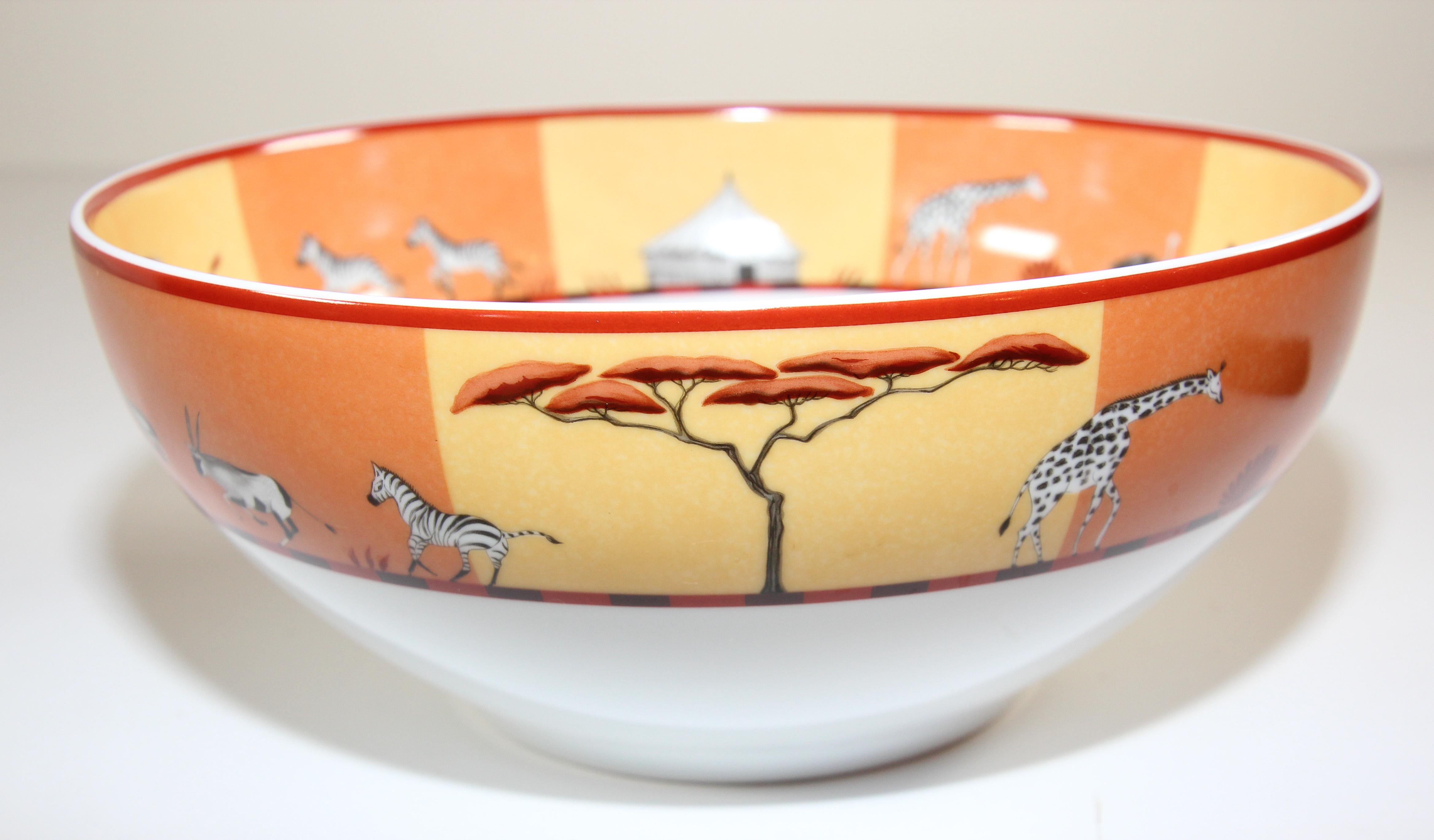 Hand-Crafted Hermès Africa Orange Large Porcelain Salad Bowl with Safari Design
