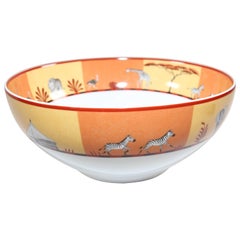 Vintage Hermès Africa Orange Large Porcelain Salad Bowl with Safari Design