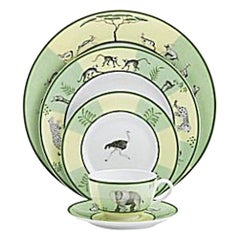 Vintage Hermes "Africa" Porcelain Dinnerware Service, 26 Pieces