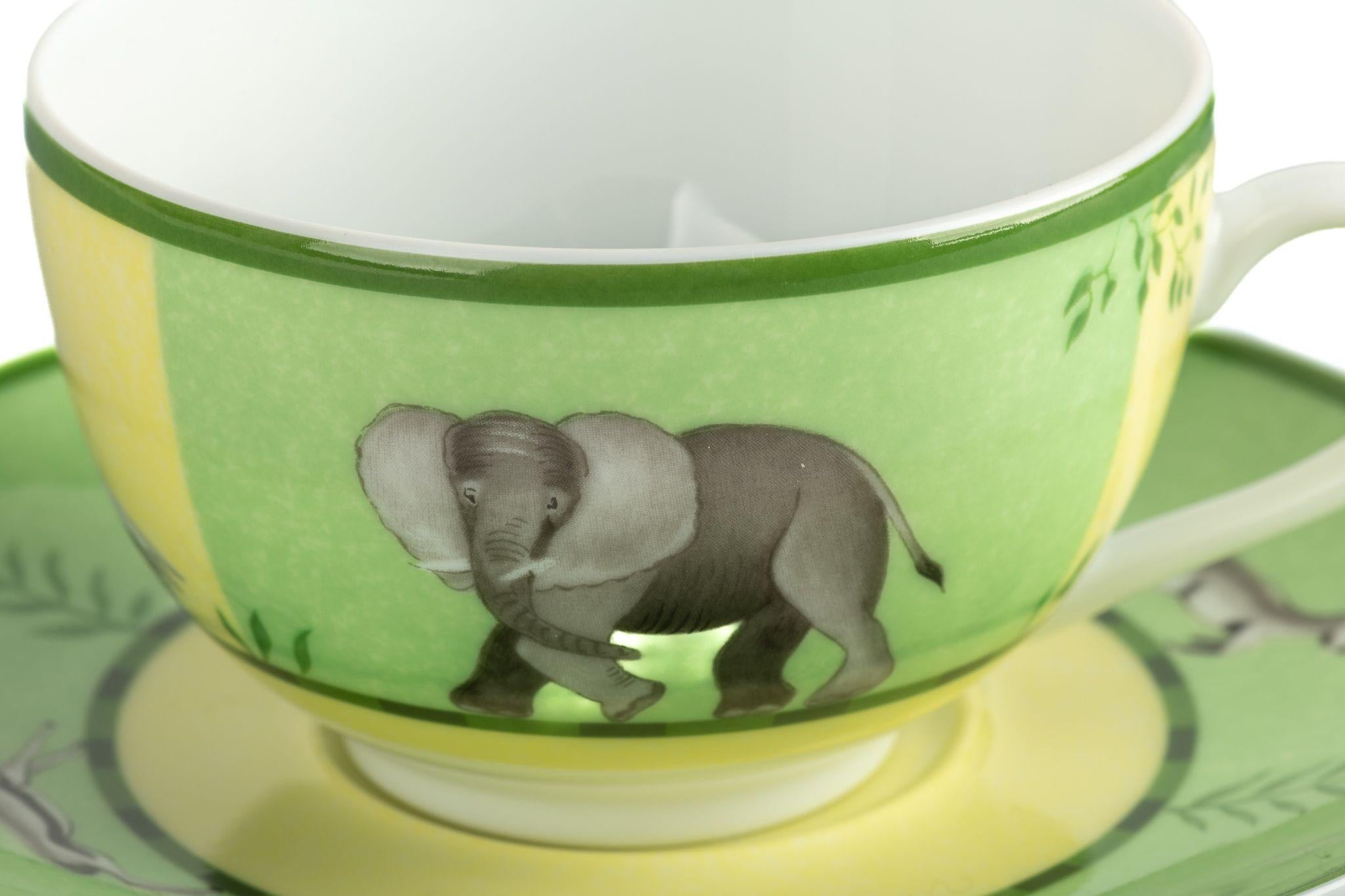 Green Hermes Africa Set Of 2 Porcelain Teacups