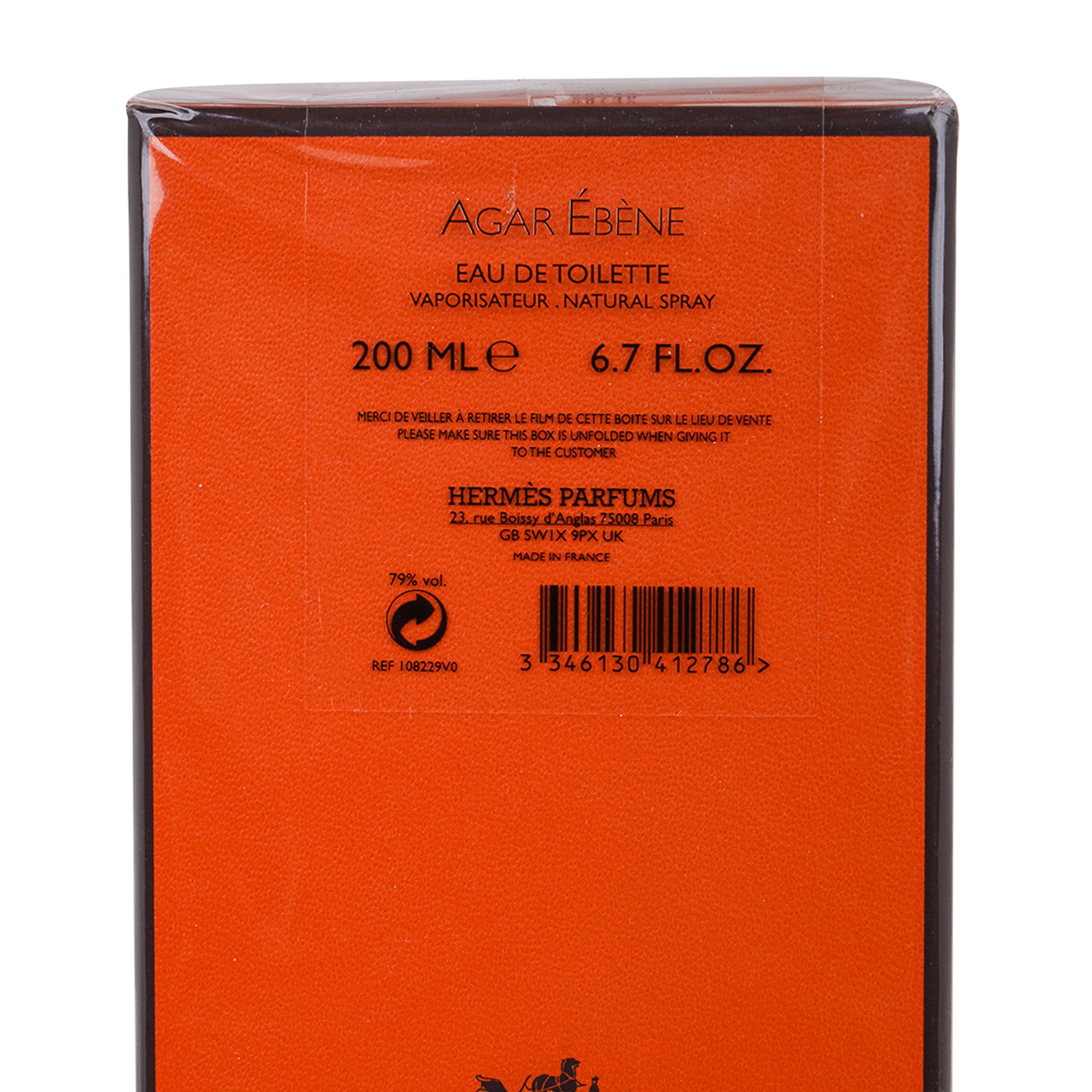 Women's or Men's Hermes Agar Ebene Eau de Toilette 6.7 fl oz Large Size For Sale