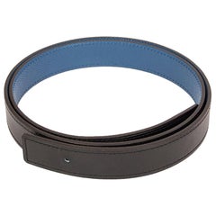 HERMES Agate Blue Black 24mm Reversible Belt Strap 75 Epsom Swift leather