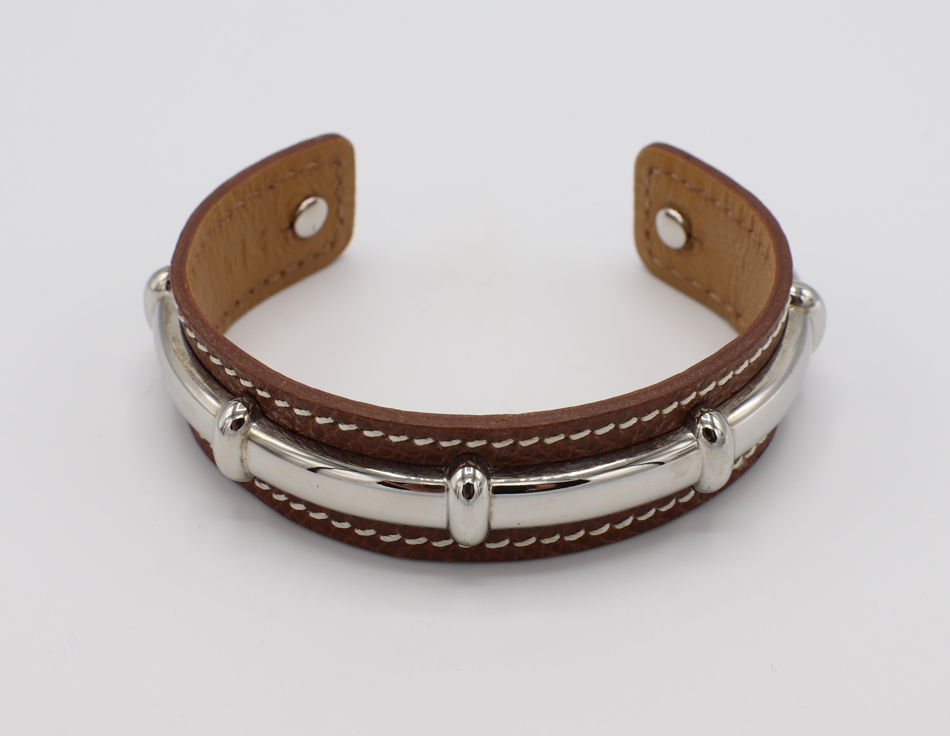 Hermès Agatha Bambus-Lederarmband Manschette (Moderne)