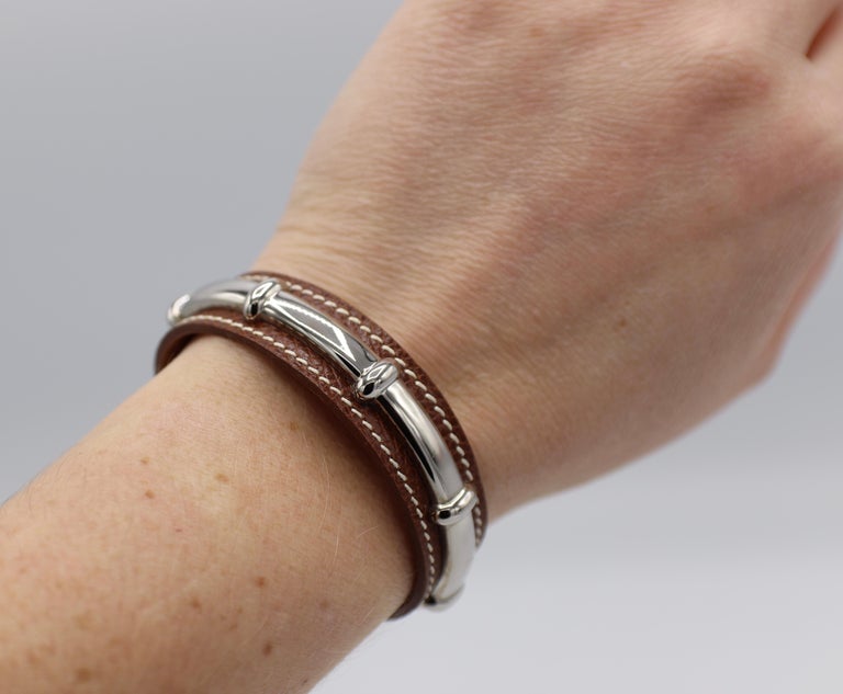 Hermès Agatha Bamboo Leather Bracelet Cuff at 1stDibs