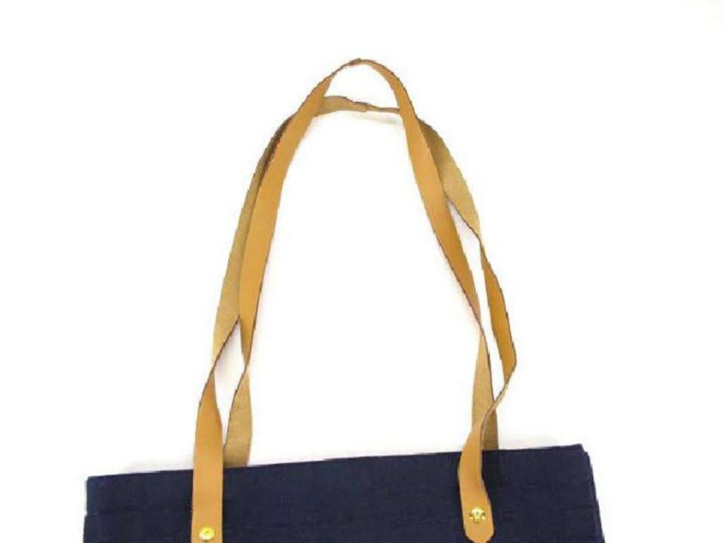Hermès Ahmedabad Quilted Tote 215660 Navy X Brown Leather Shoulder Bag For Sale 4