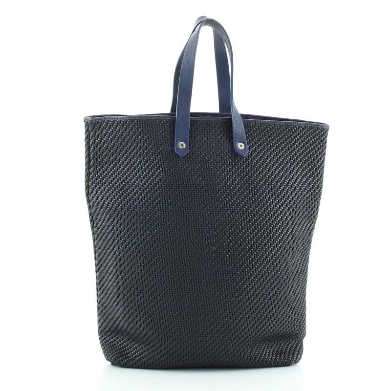Hermes Ahmedabad Tote aus gewebtem Leder und Segeltuch GM (Schwarz)
