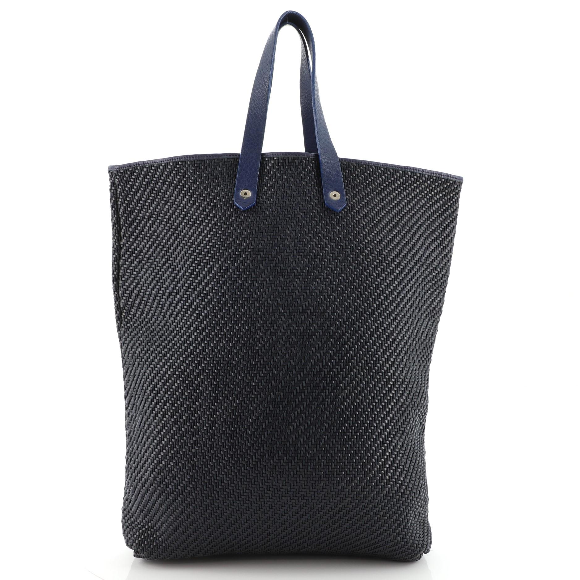 Hermes Ahmedabad Tote aus gewebtem Leder und Segeltuch GM (Schwarz)