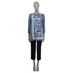 HERMES airforce blue silk PANOPLIE EQUESTRE Blouse Shirt Top 38 S