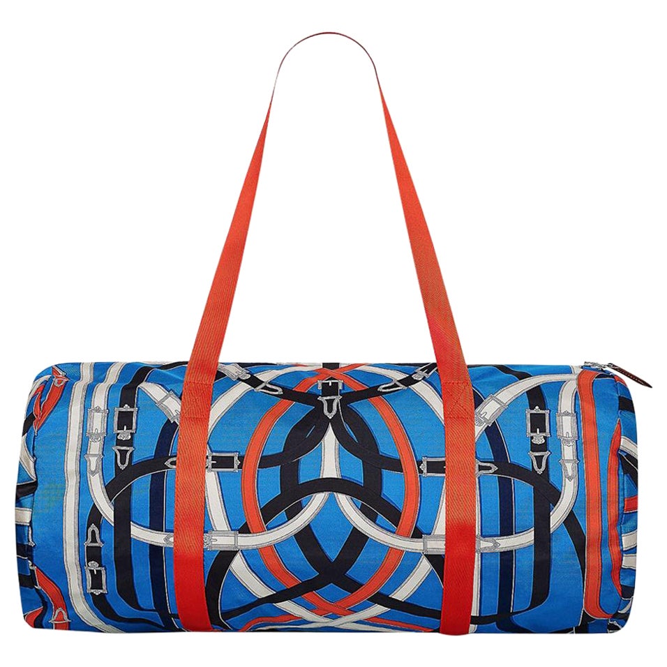 Sac Hermès Airsilk Duffle Bag Cavalcadour 50 Soie Bleue Édition Limitée Nouveau