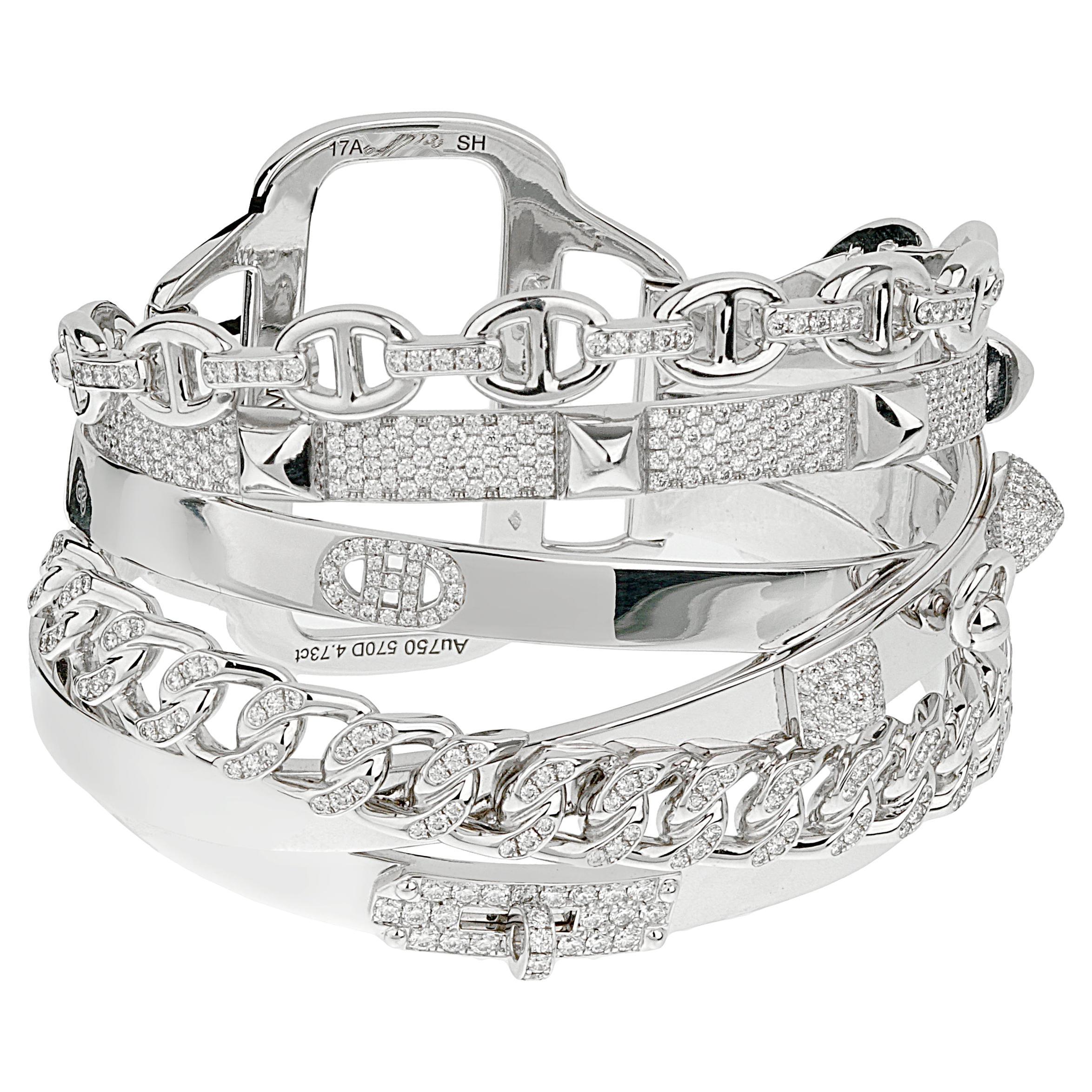 Hermes Alchemie 4.73ct Diamond White Gold Bangle Bracelet For Sale