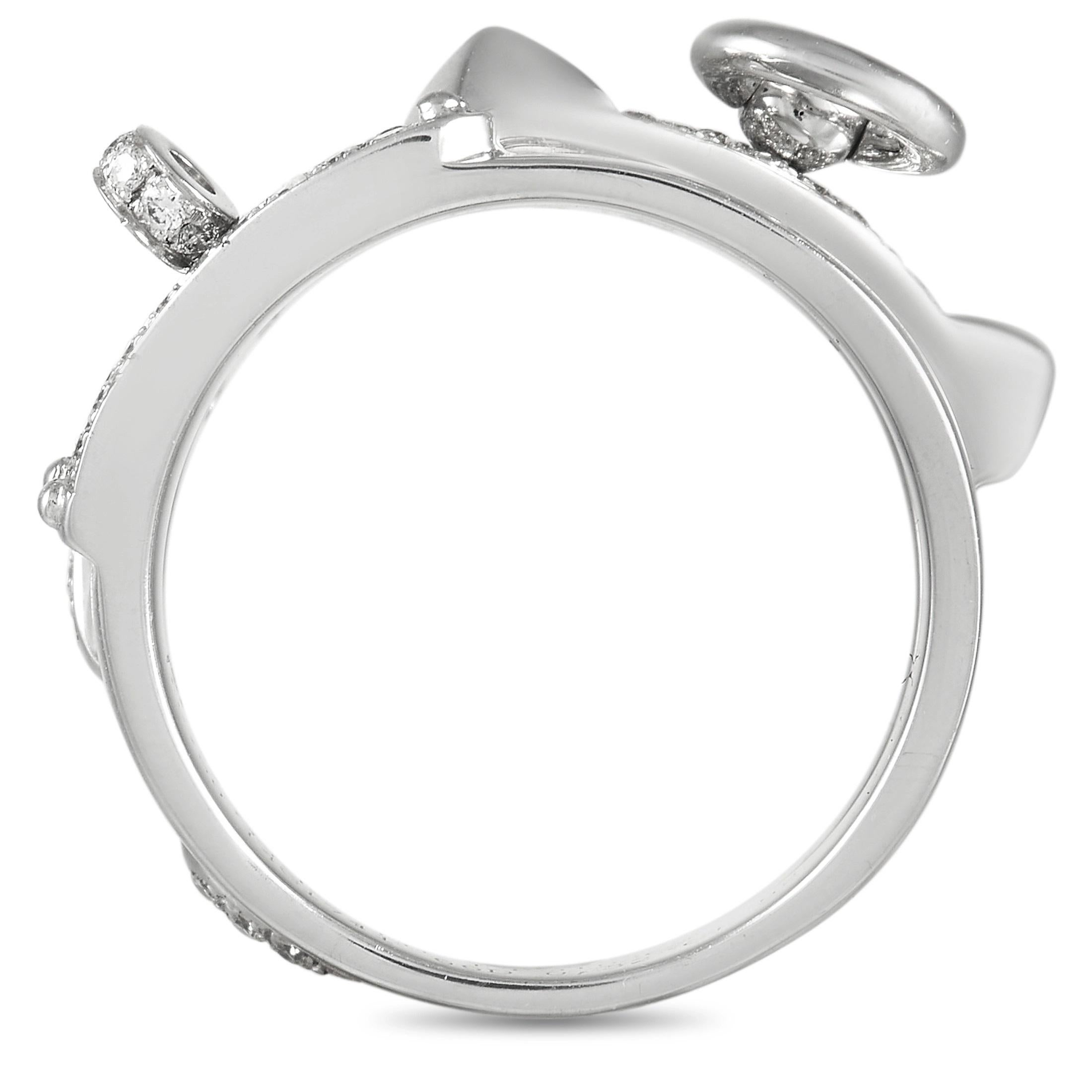 Der Ring Alchimie von Hermes aus schimmerndem 18-karätigem Weißgold ist ein dynamisches Schmuckstück, das Ihren gesamten Look sofort aufwertet. Er wurde so gestaltet, dass er wie ein Trio der ikonischsten Stücke der Marke aussieht und ist mit