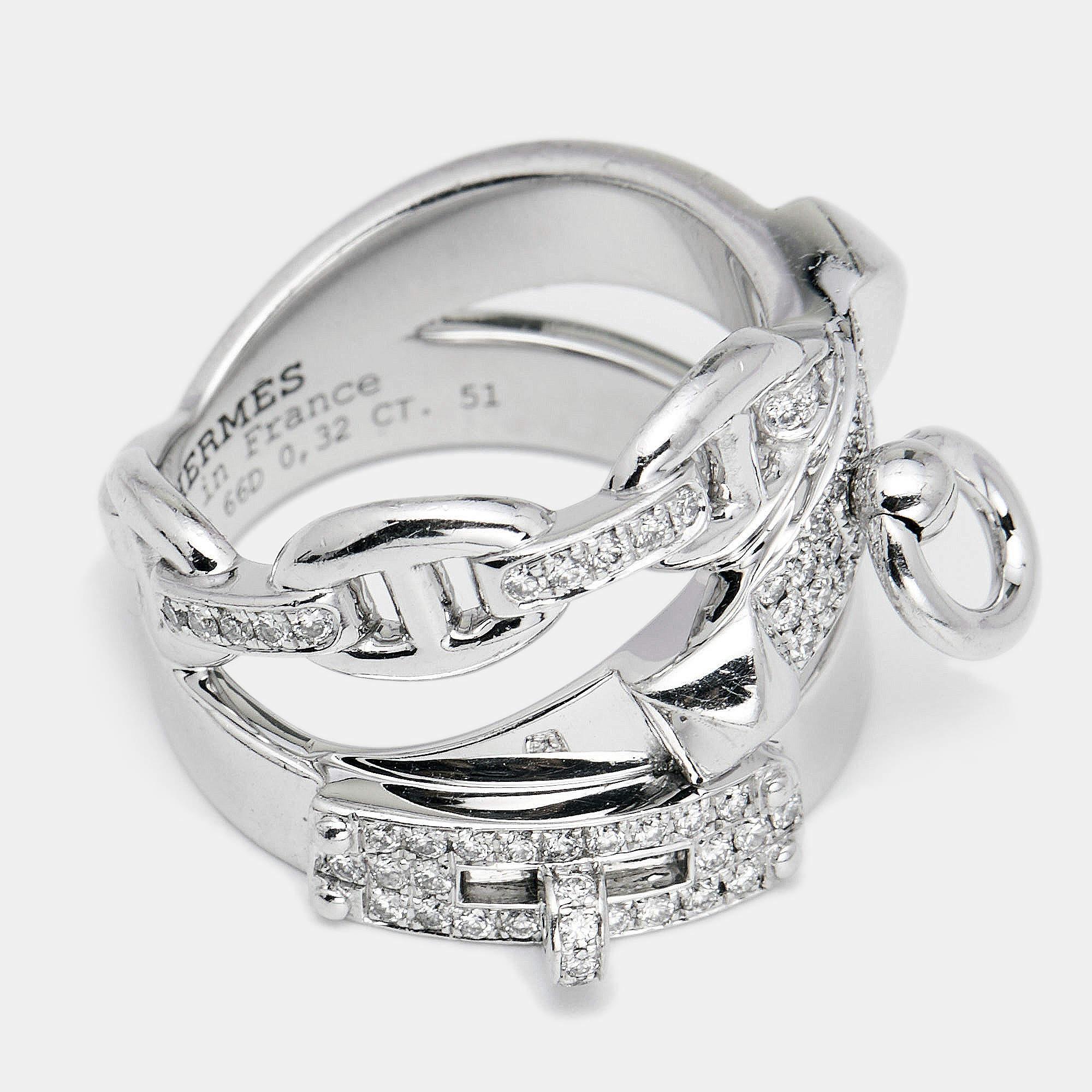 Contemporary Hermes Alchimie Hermes Diamonds 18k White Gold Large Model Charm Ring Size 51
