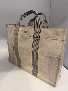 HERMES Ale Line MM Tote Bag Beige Canvas Durable Lightweight Used