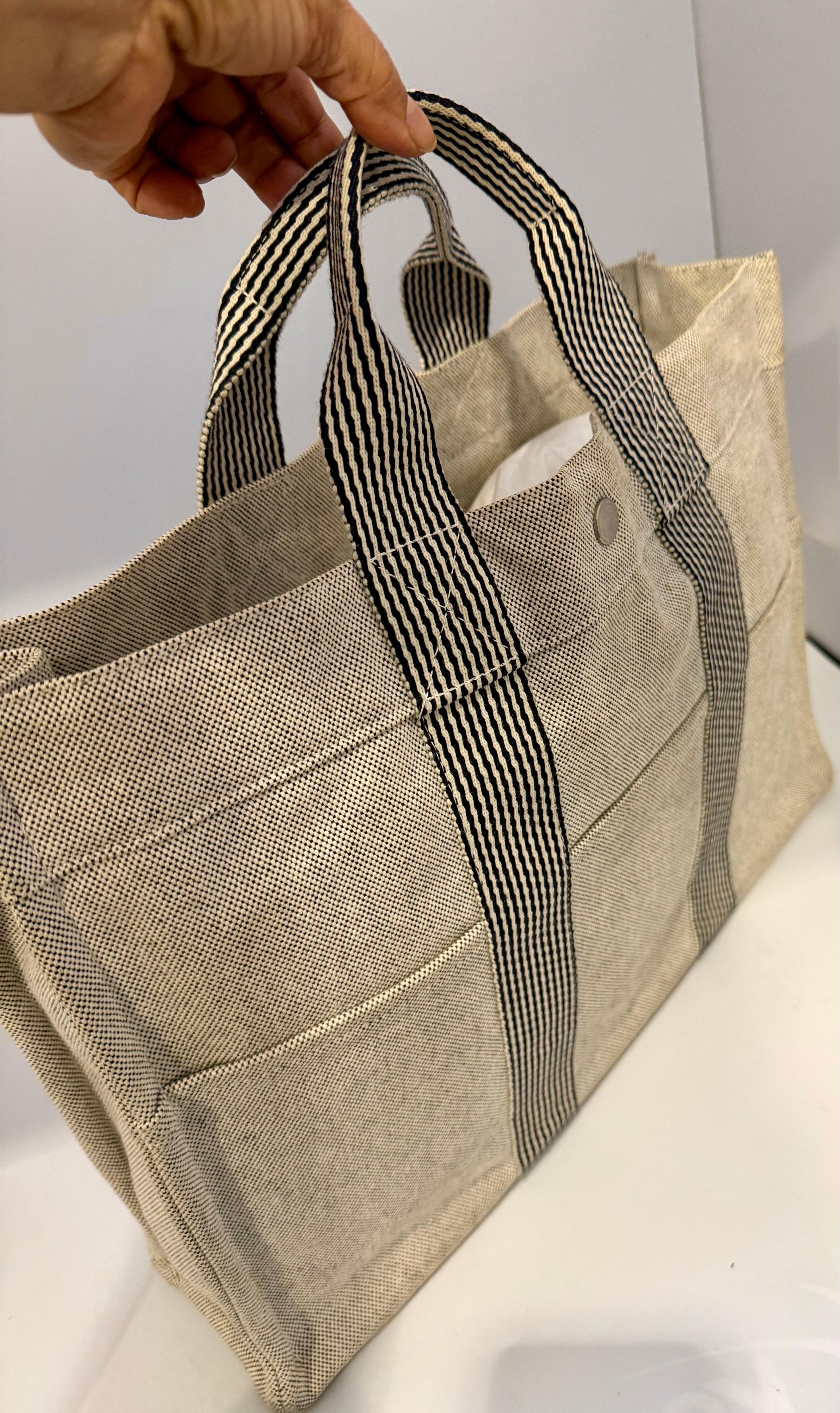 HERMES Ale Line MM Tote Bag Beige Canvas Durable Lightweight Used Pour femmes en vente