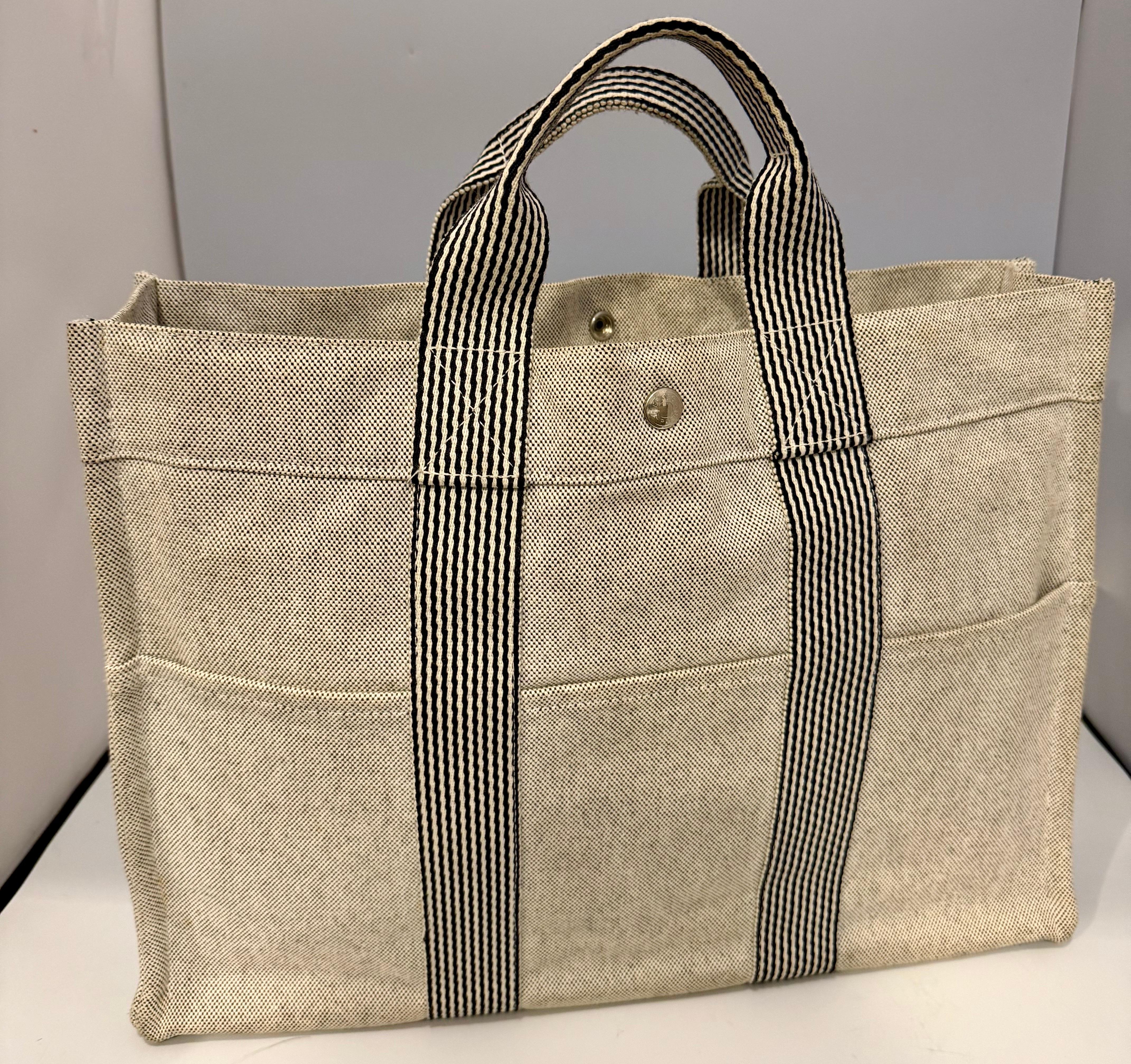 HERMES Ale Line MM Tote Bag Beige Canvas Durable Lightweight Used en vente 3
