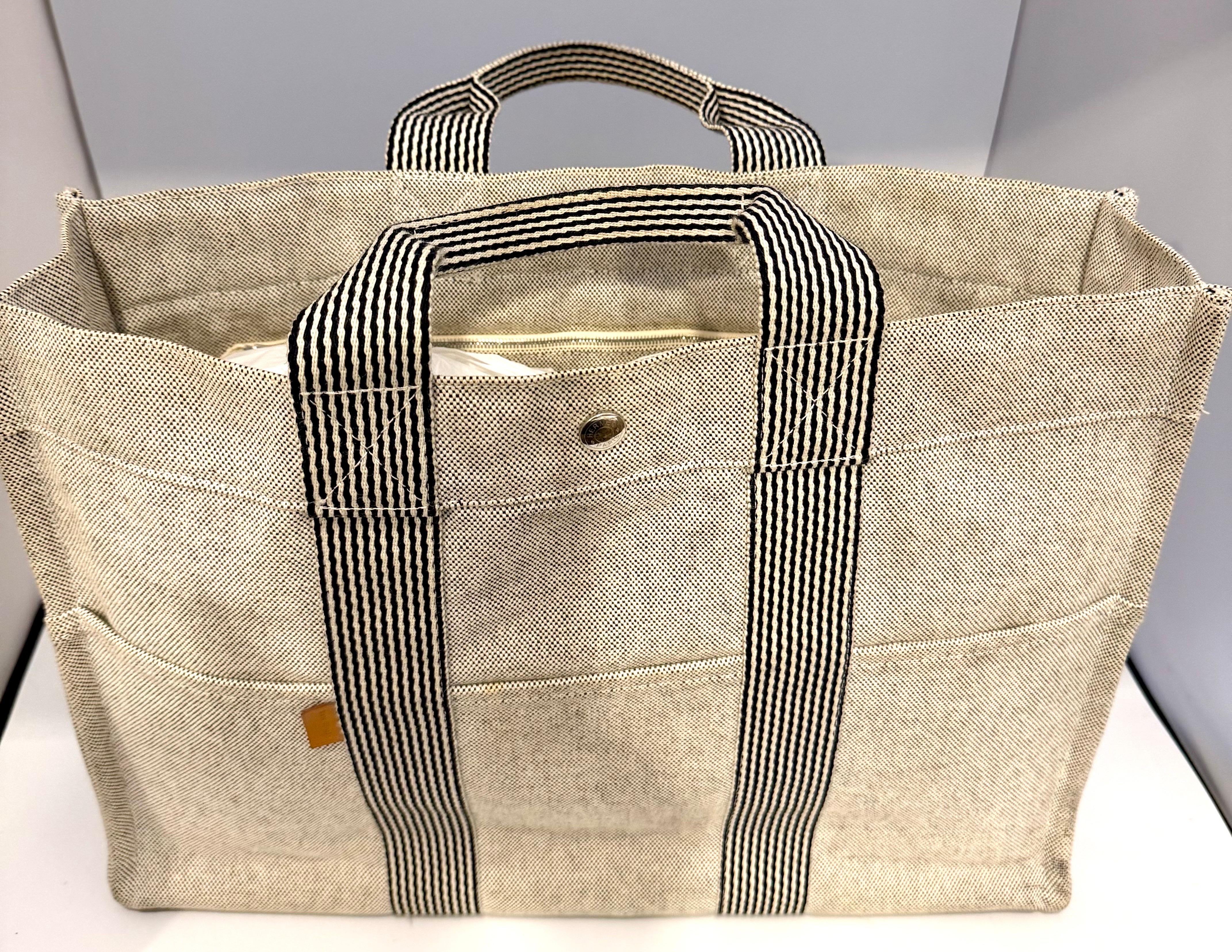 HERMES Ale Line MM Tote Bag Beige Canvas Durable Lightweight Used en vente 4