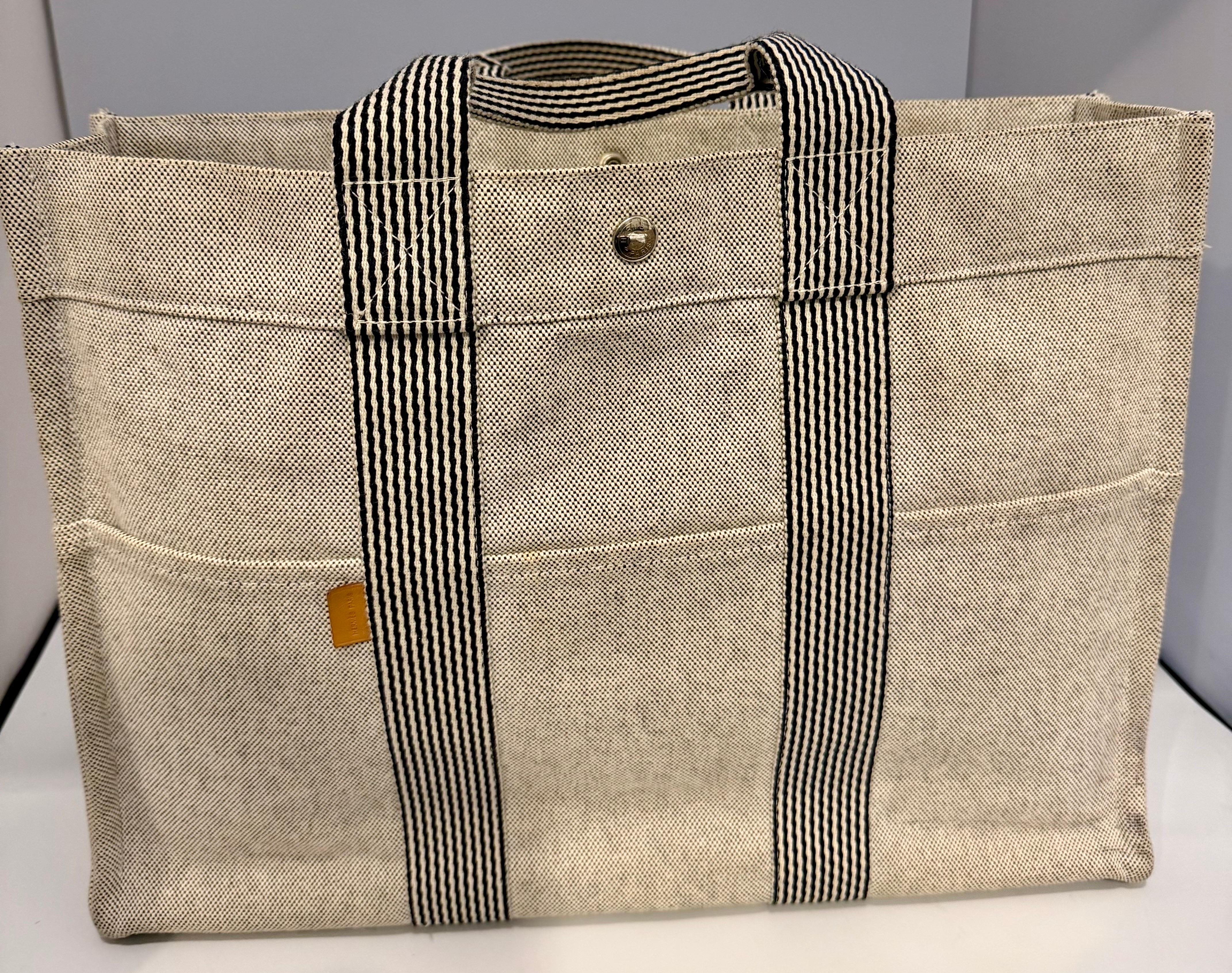 HERMES Ale Line MM Tote Bag Beige Canvas Durable Lightweight Used en vente 5