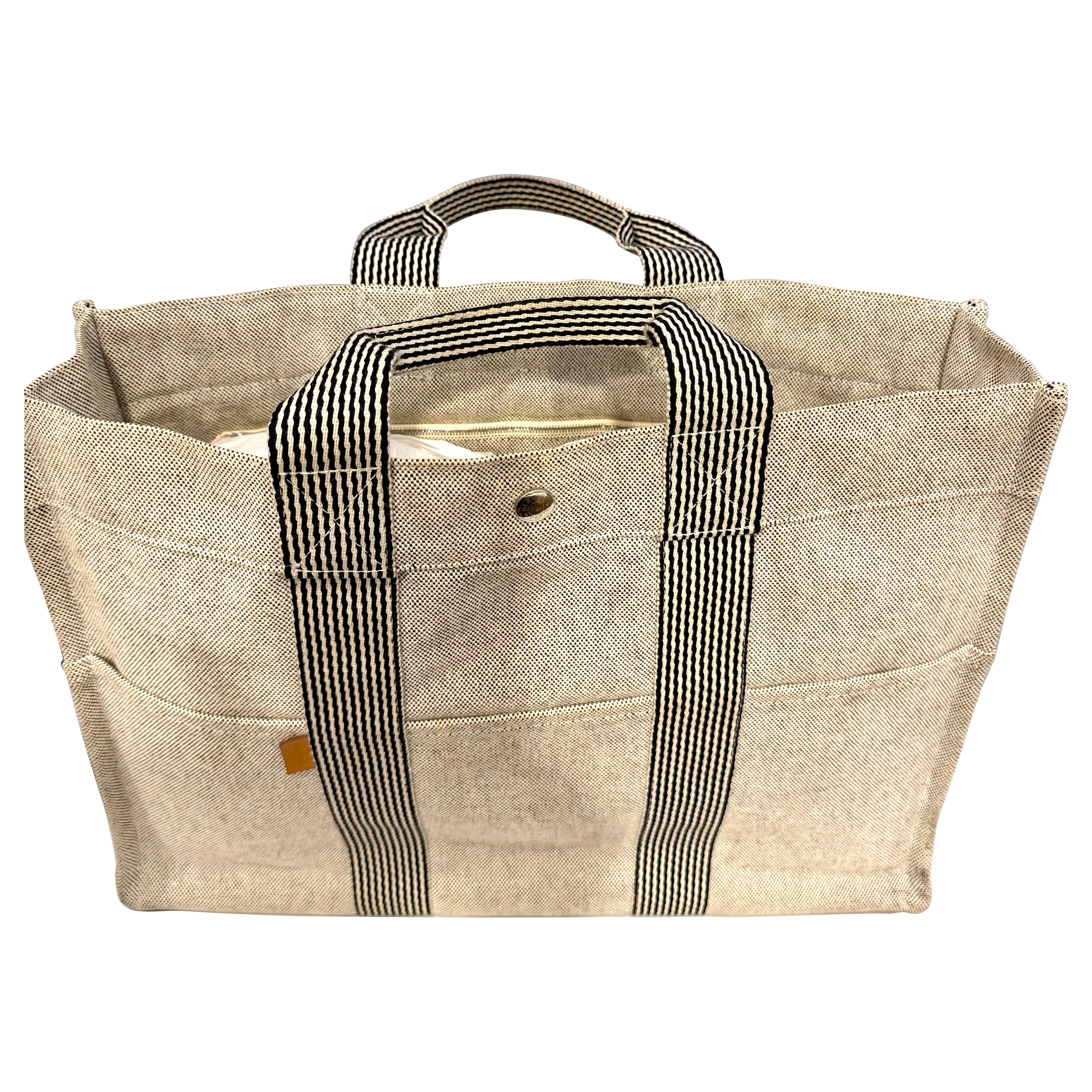 HERMES Ale Line MM Tote Bag Beige Canvas Durable Lightweight Used en vente