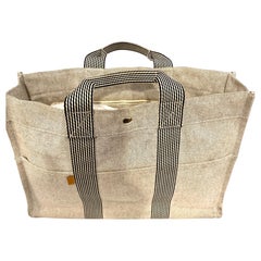 HERMES Ale Line MM Tote Bag Beige Canvas Durable Lightweight Used
