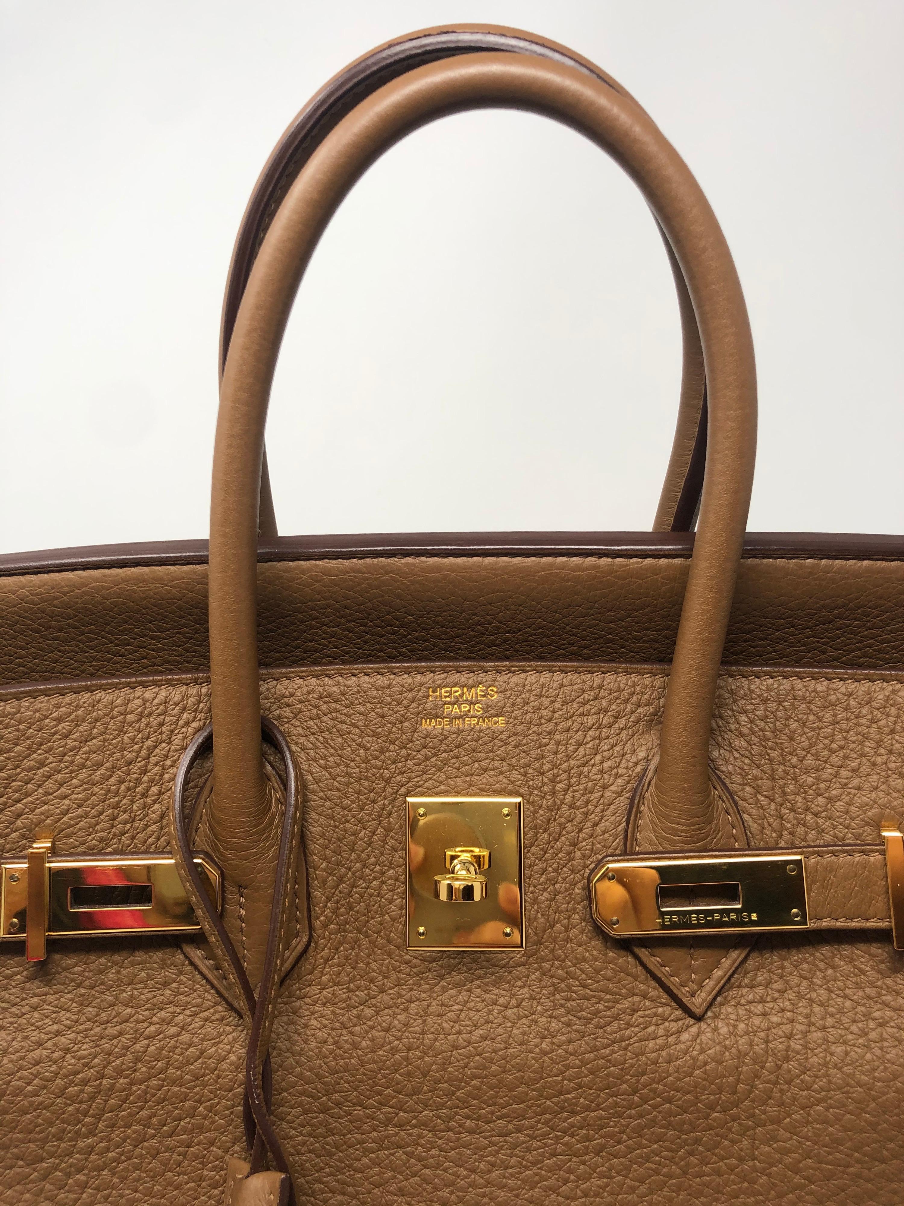 Hermes Alezan Birkin 35 with Gold Hardware. Excellent condition. Most coveted gold hardware. Clemence leather. M stamp. Nice neutral color. Guaranteed authentic. 
