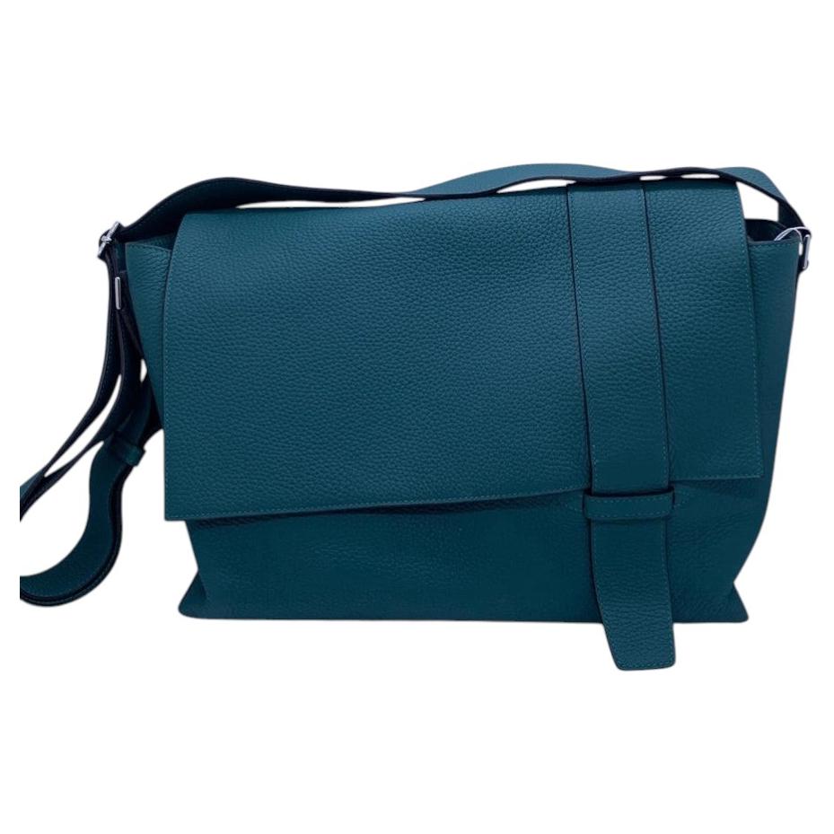 Hermes Alfred Borsa Messenger Blu Clemence Pelle Crossbody Timbro R 2014 in vendita