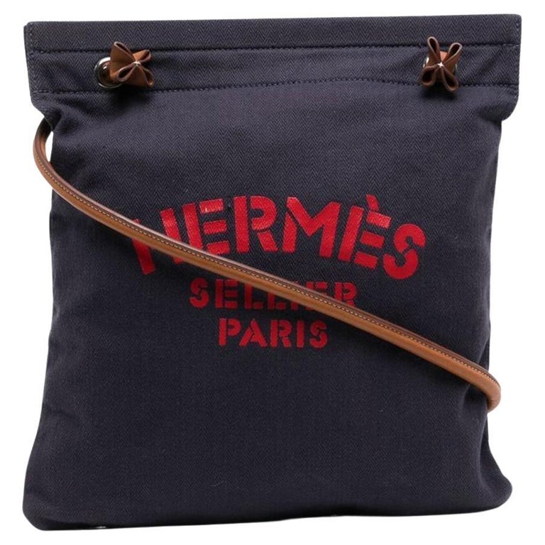 Vintage HERMES Bag in Beige Canvas and Navy Blue Leather at 1stDibs