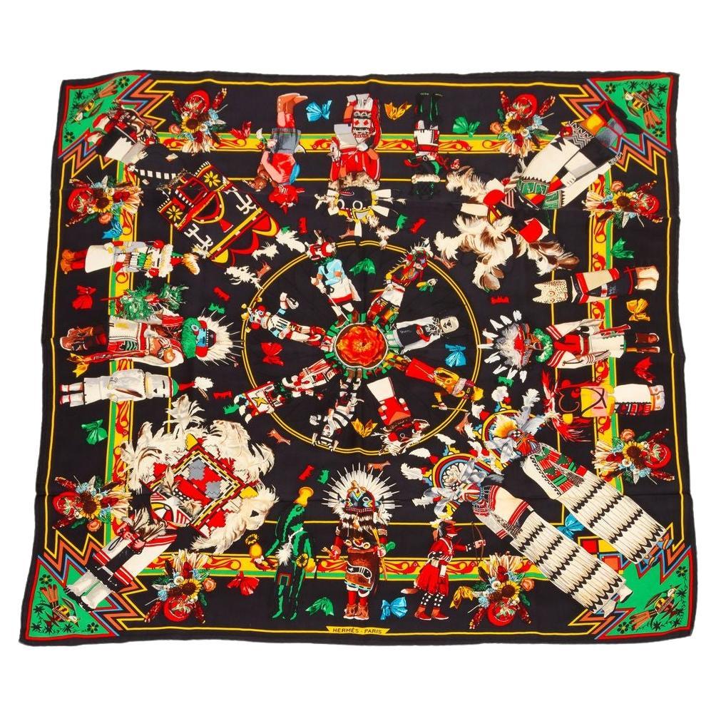 Hermès All Black Kachina Silk Scarf