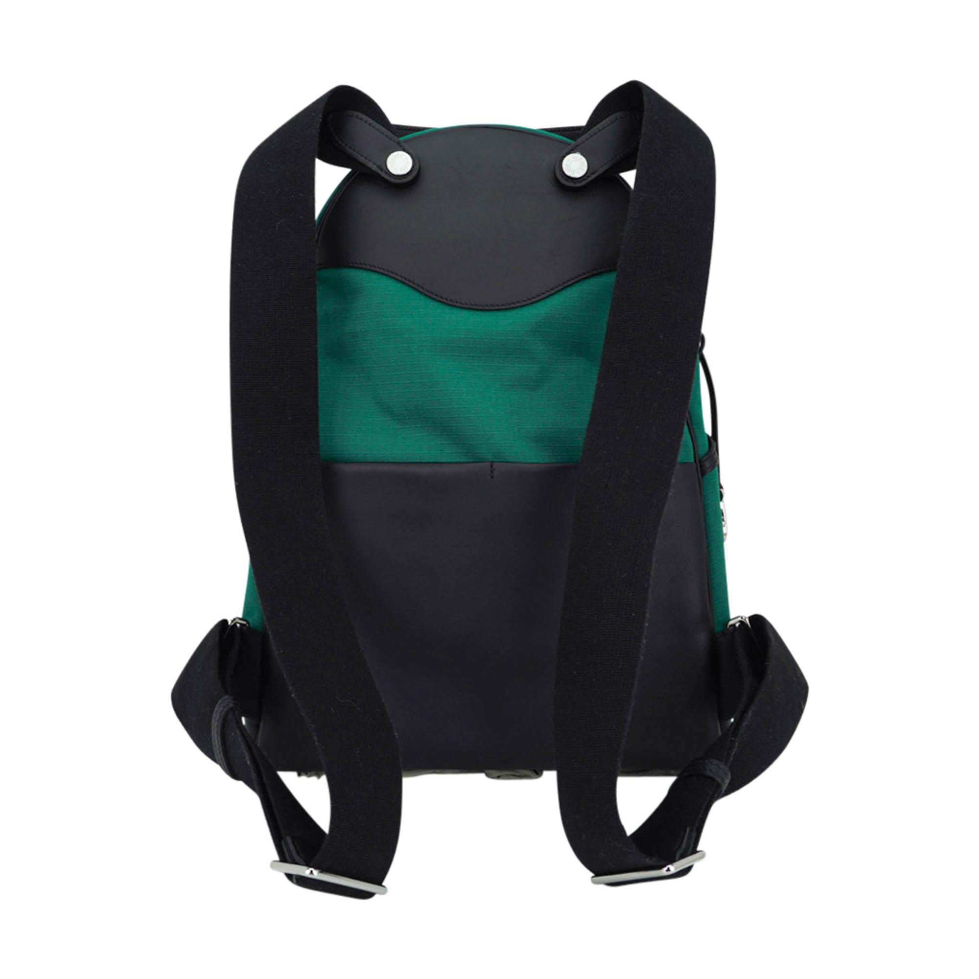 Hermes Allback Backpack Green Canvas Black Swift Leather Palladium Hardware For Sale 6