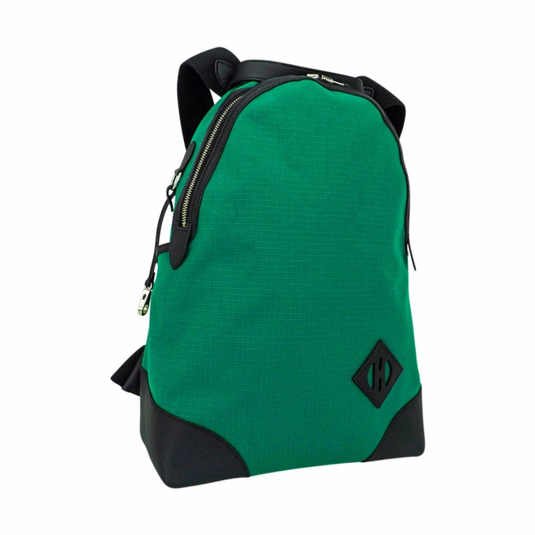 Hermes Allback Backpack Green Canvas Black Swift Leather Palladium 
