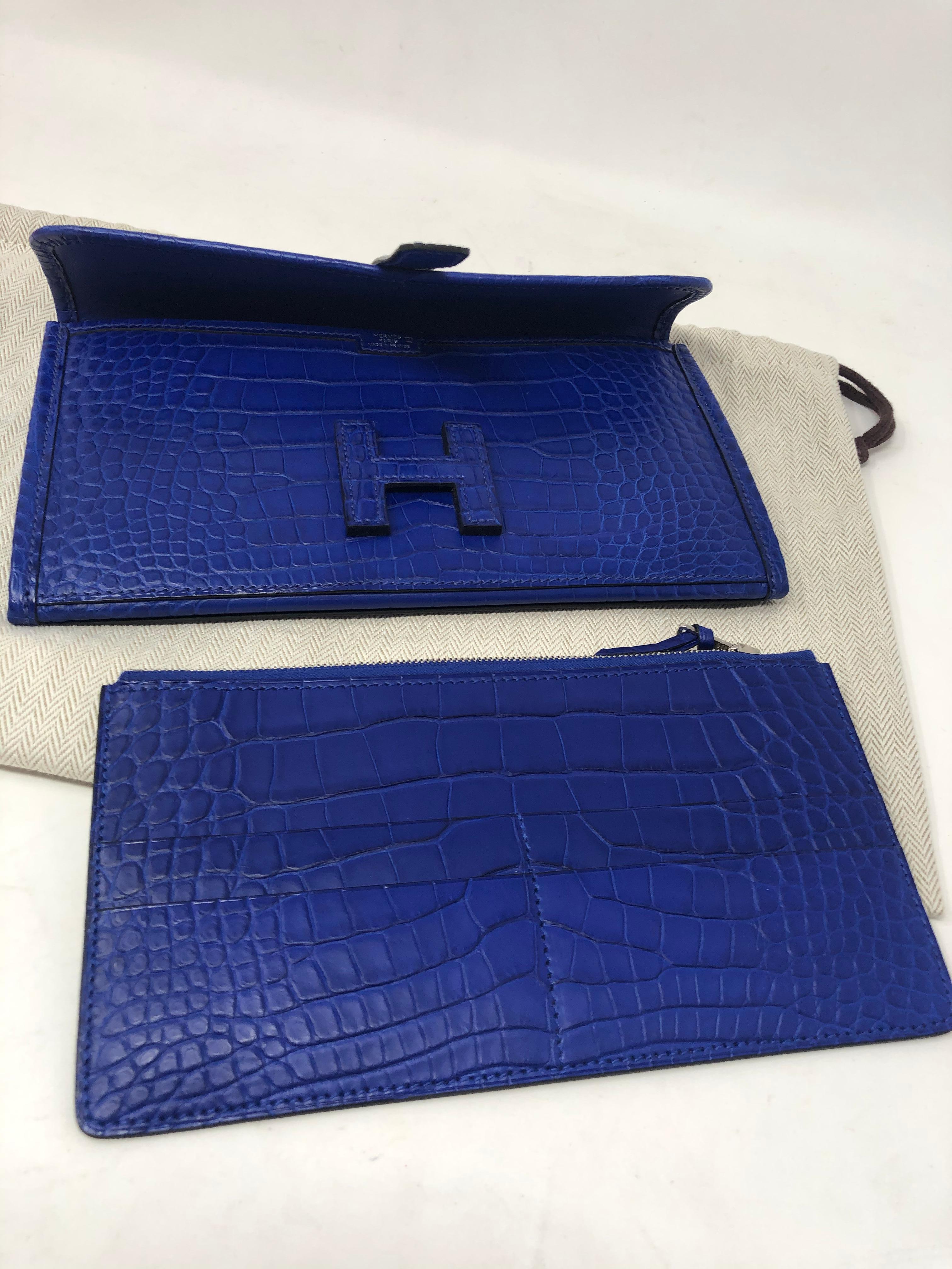 Hermes Alligator Bleu Electrique Jige Duo Wallet   3