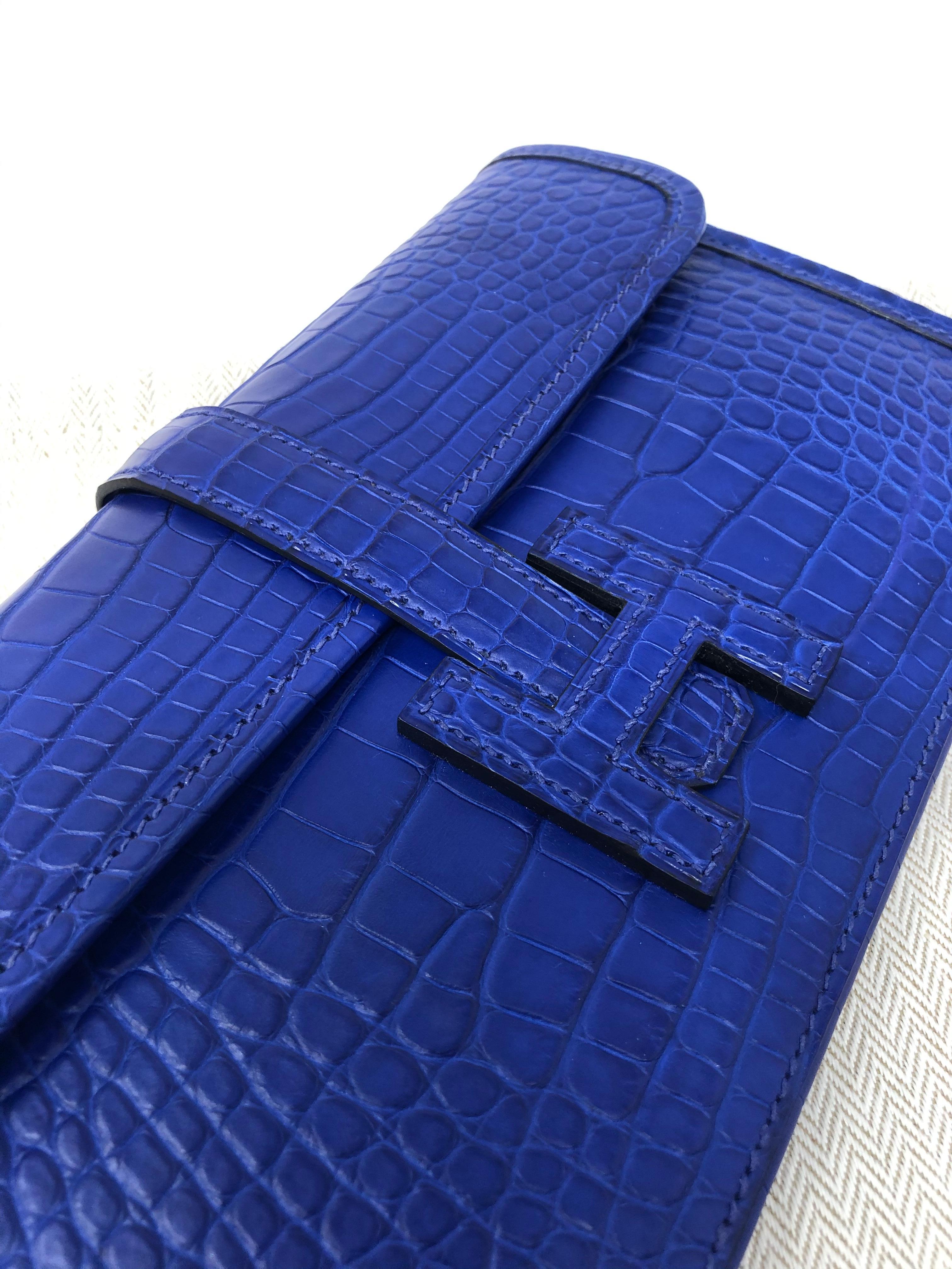 Hermes Alligator Bleu Electrique Jige Duo Wallet   7