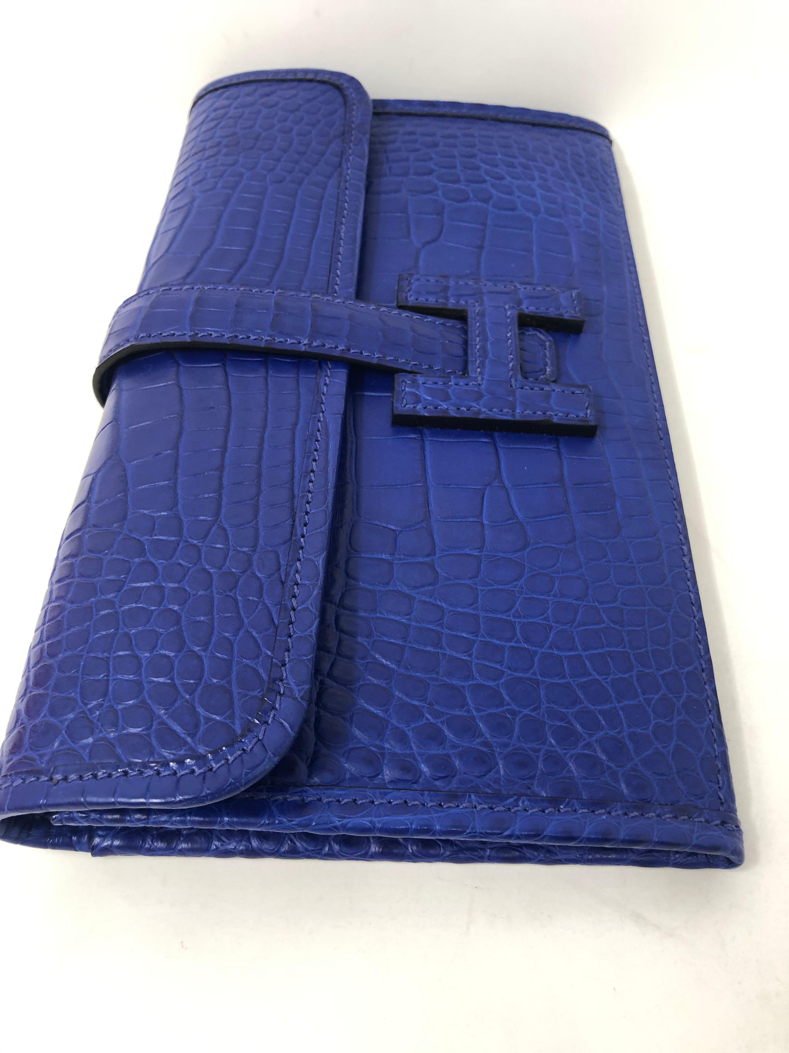 Purple Hermes Alligator Bleu Electrique Jige Duo Wallet  