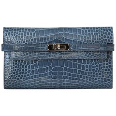Hermès Alligator Blue Tempete Long Wallet with Palladium H/W 