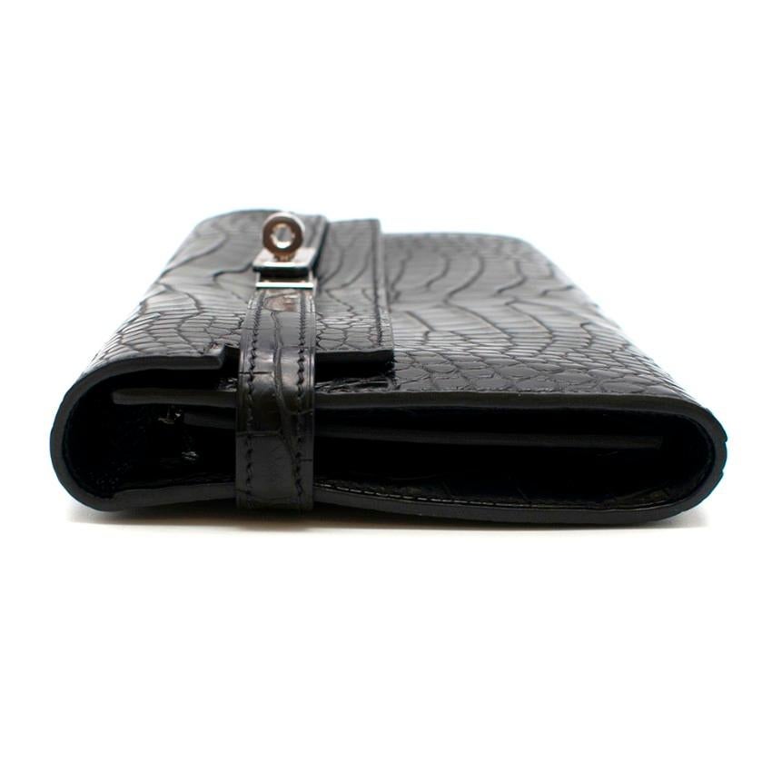 Hermes Alligator Mississippiensis Black Kelly Long Wallet	20cm In Excellent Condition In London, GB