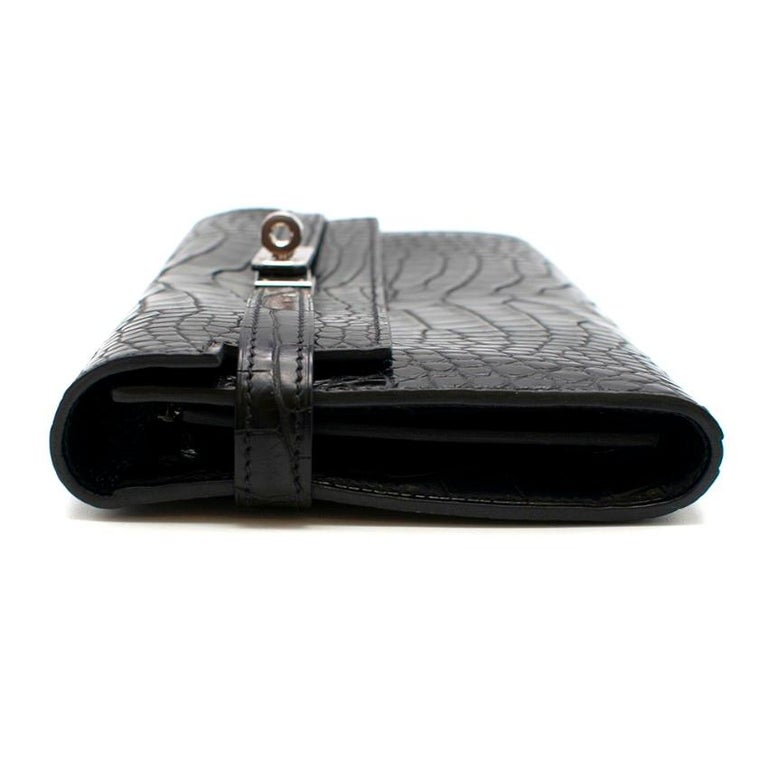 Hermes Alligator Mississippiensis Black Kelly Long Wallet 20cm For Sale